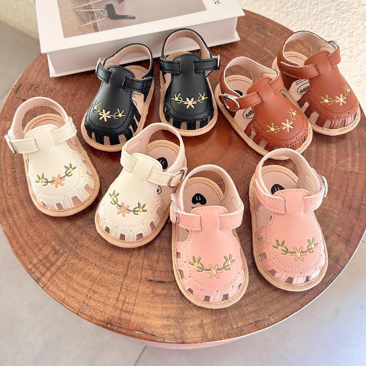 GDSDYM Infant Baby Girls Summer Sandals with Flower Bowknot Soft Sole Wedding Dress Flats Newborn First Walkers Crib Dress Shoes