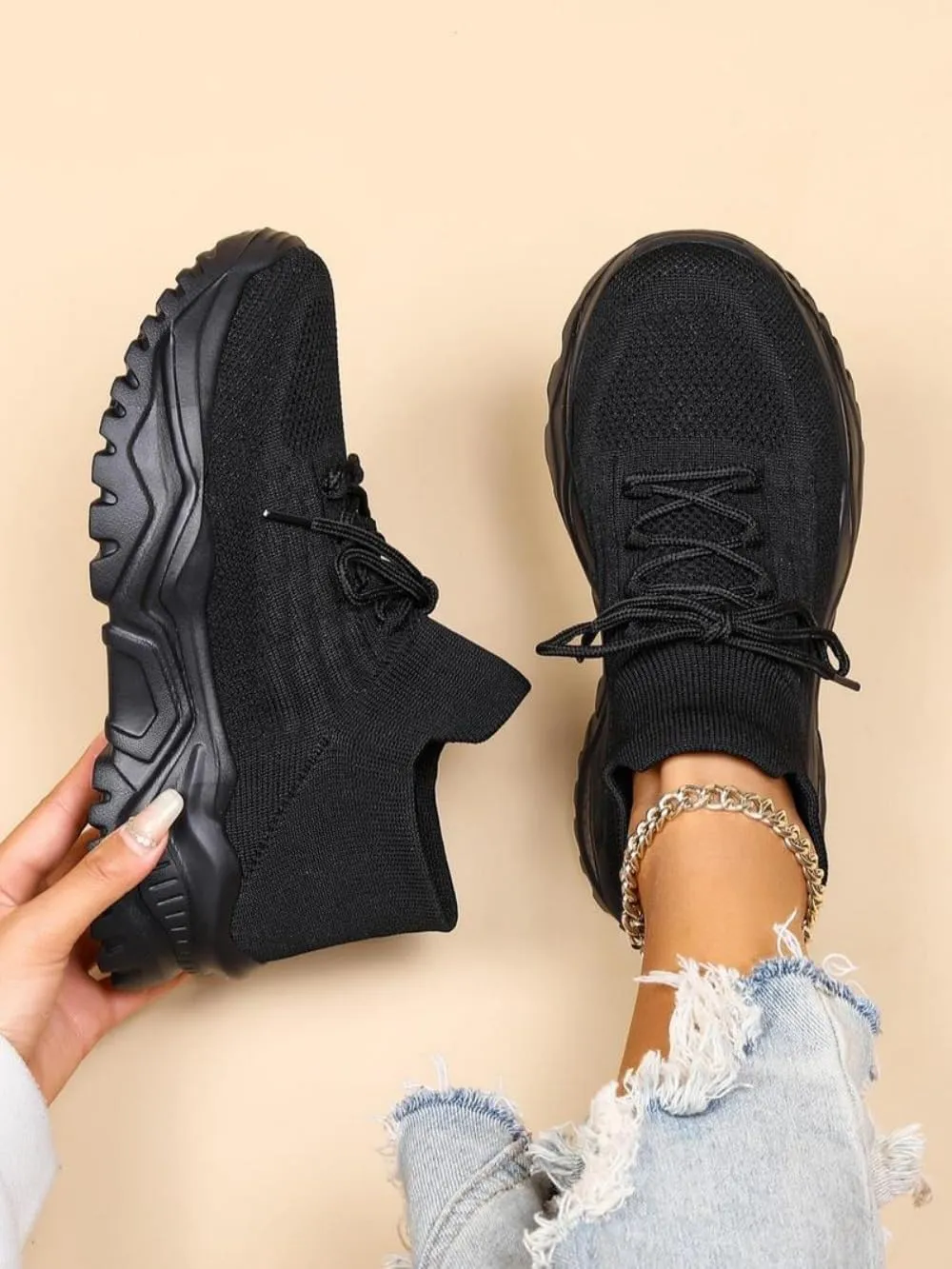 Geerta Women's Summer 2025 Fashion Sportive Plain Color Lace Up Sneakers Casual Comfortable Sports Low Top Sneakers Trendy Mesh Breathable Tennis Shoes Daily Life