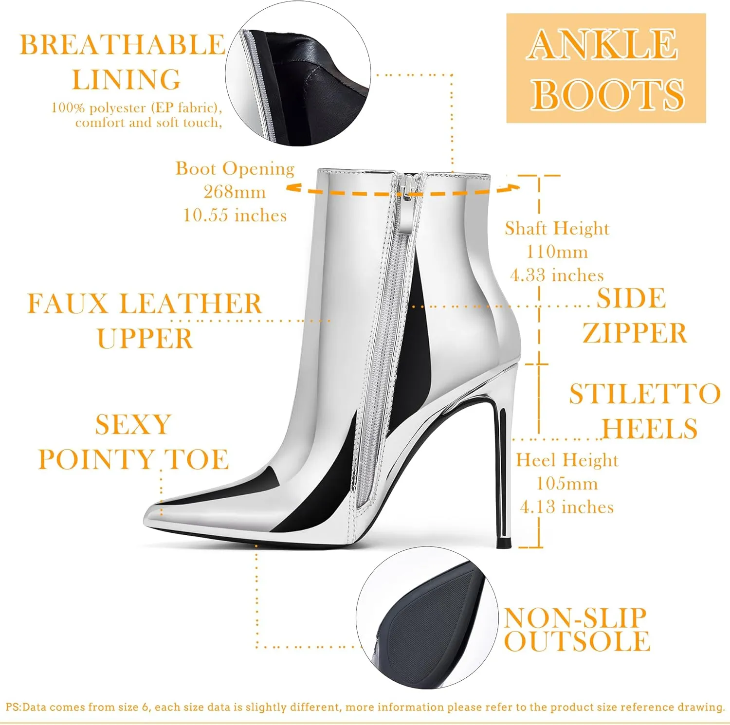 GENSHUO Ankle Boots For Women Pointed Toe 4 Inch High Heel Zipper Stiletto Heels Fall Booties