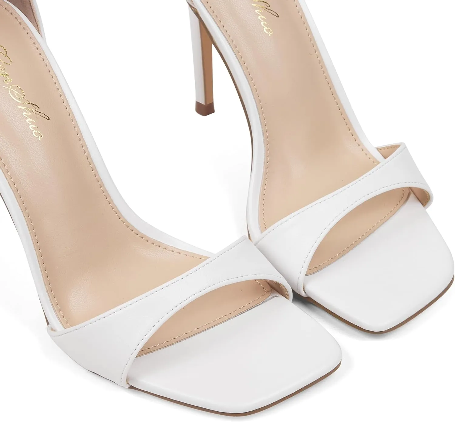 GENSHUO High Heeled Sandals for Women One Strap Heels with Square Open Toe 4 Inch Stiletto Ankle Strap Shoes Elegant Sexy Dress Wedding Party