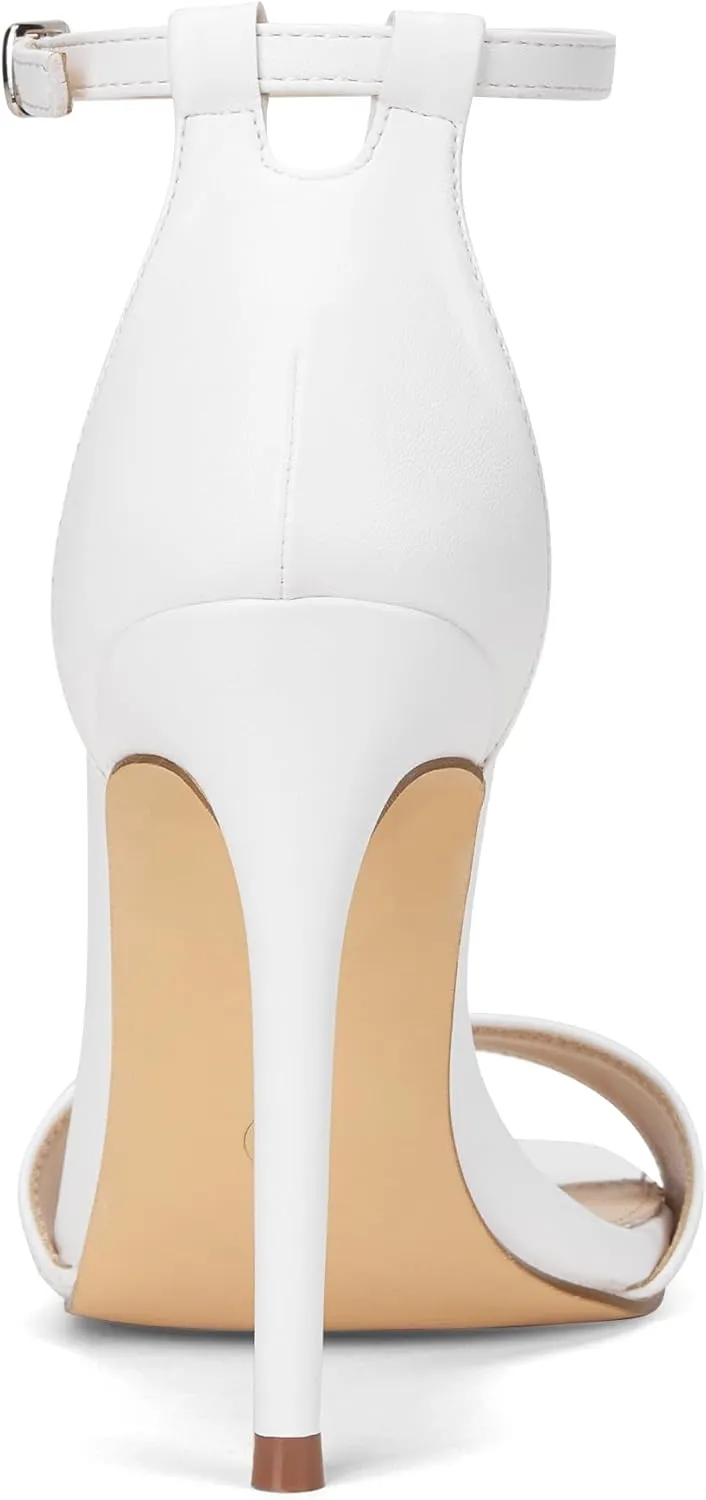 GENSHUO High Heeled Sandals for Women One Strap Heels with Square Open Toe 4 Inch Stiletto Ankle Strap Shoes Elegant Sexy Dress Wedding Party