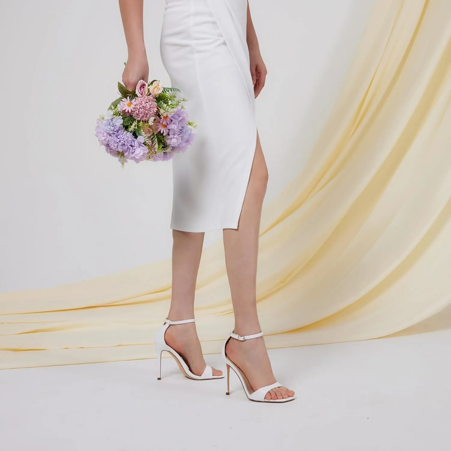 GENSHUO High Heeled Sandals for Women One Strap Heels with Square Open Toe 4 Inch Stiletto Ankle Strap Shoes Elegant Sexy Dress Wedding Party