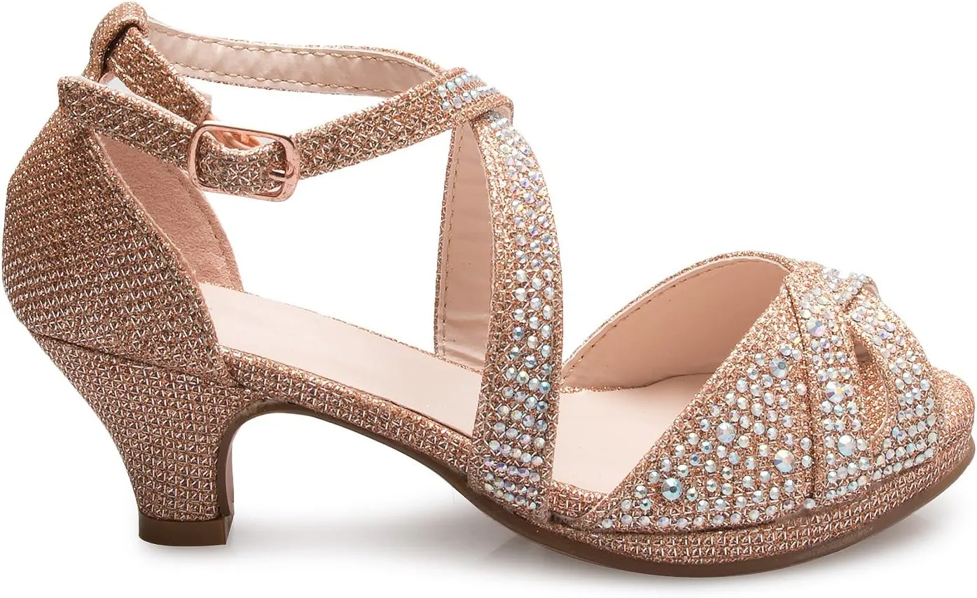 Girl's Cute Adorable Strappy Glitter Open Toe Heel Sandals - Adjustable buckle