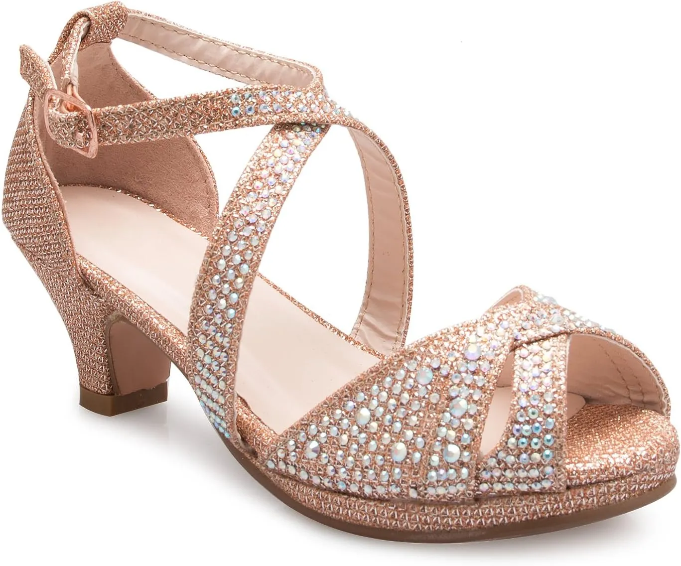 Girl's Cute Adorable Strappy Glitter Open Toe Heel Sandals - Adjustable buckle