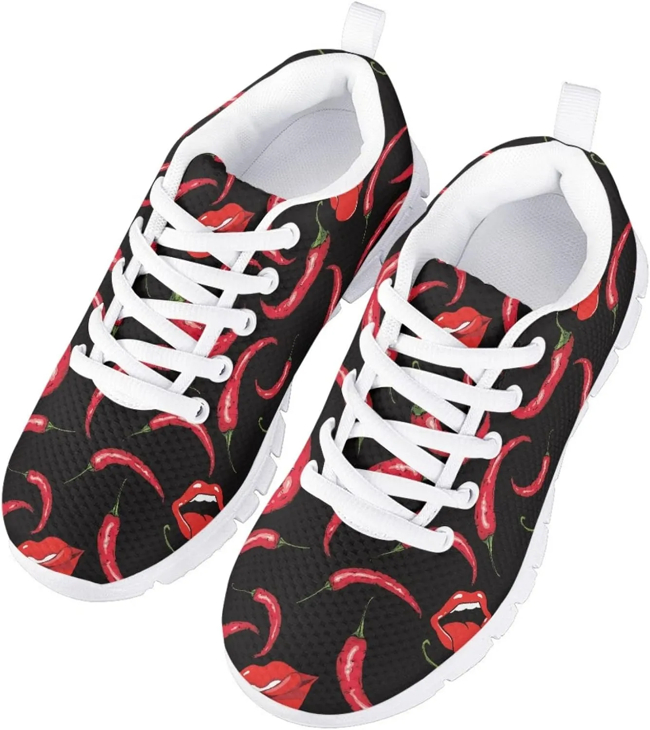 Girls Cute Running Shoes Novelty Graphic Print Lightweight Tennis Sneakers Kids Casual Lace Up Breathable Mesh Shoes
