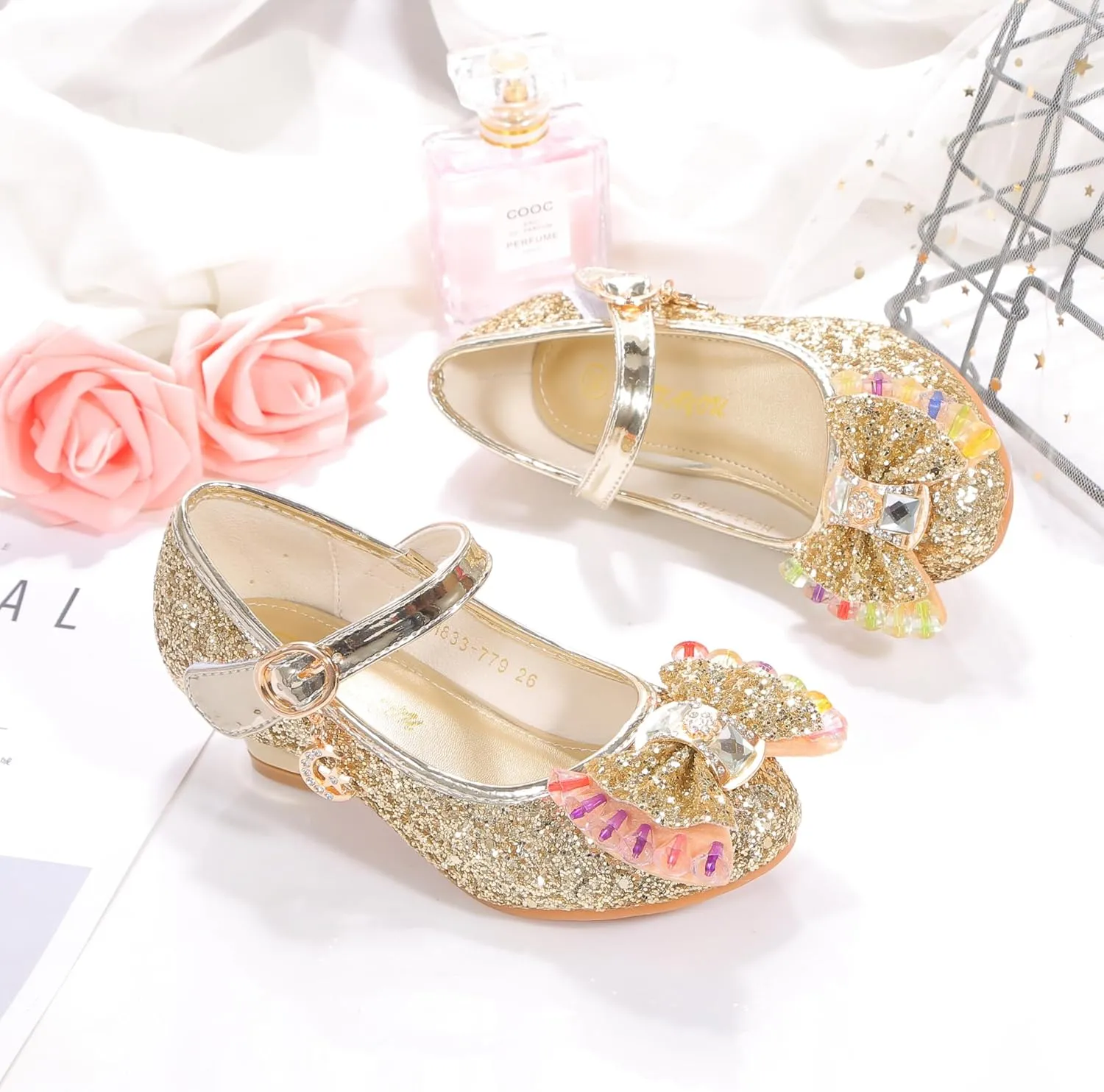 Girls Dress Shoes Adorable Sparkle Mary Jane Flats for Wedding Party