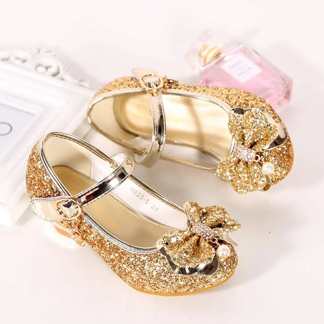 Girls Dress Shoes Adorable Sparkle Mary Jane Flats for Wedding Party