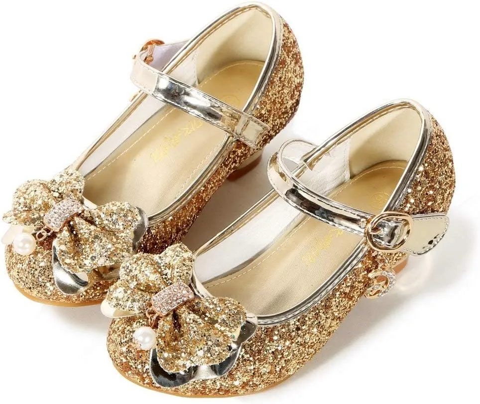 Girls Dress Shoes Adorable Sparkle Mary Jane Flats for Wedding Party