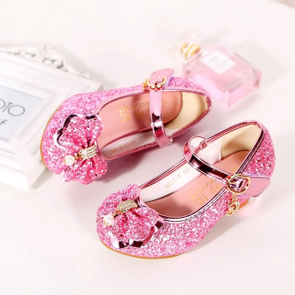 Girls Dress Shoes Adorable Sparkle Mary Jane Flats for Wedding Party