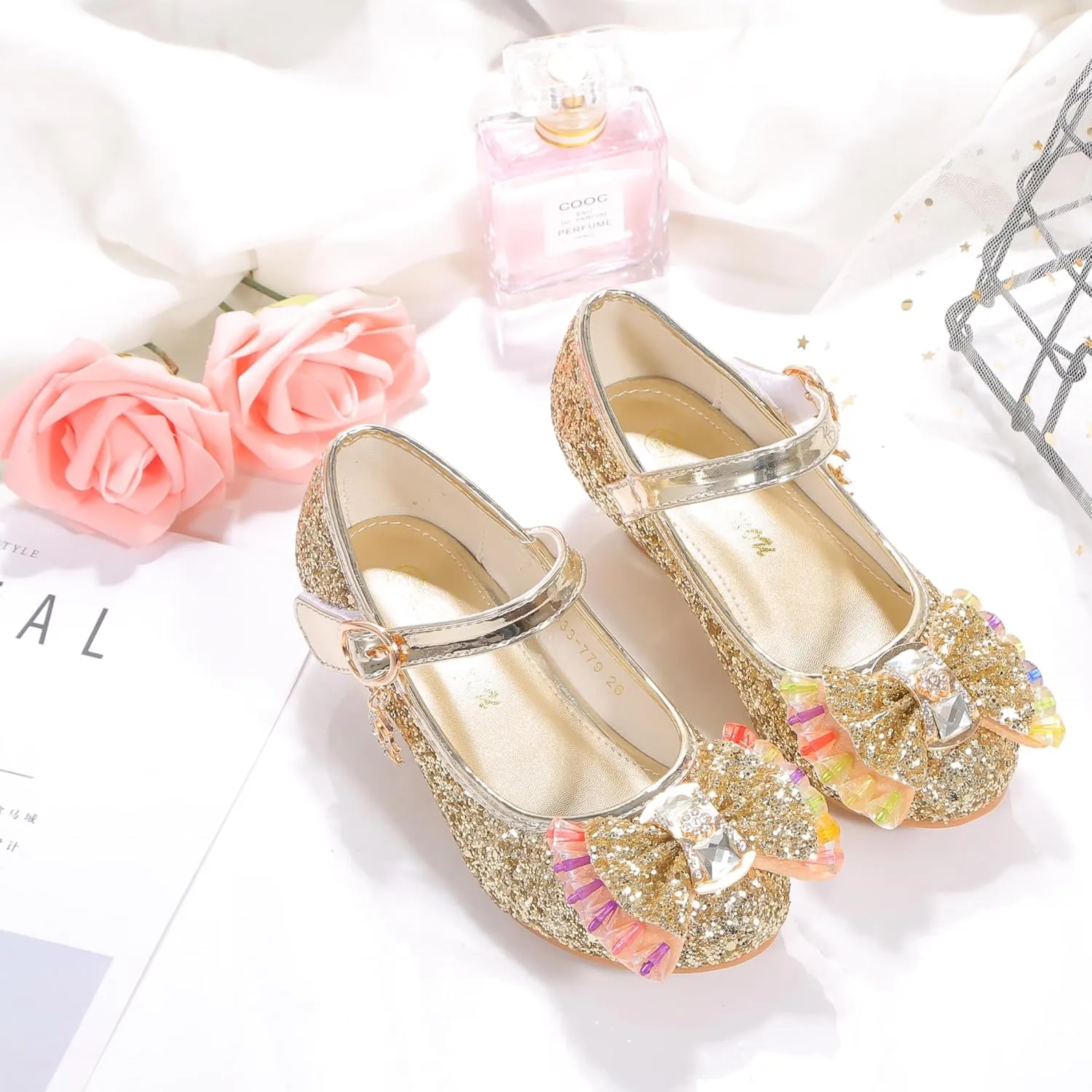 Girls Dress Shoes Adorable Sparkle Mary Jane Flats for Wedding Party
