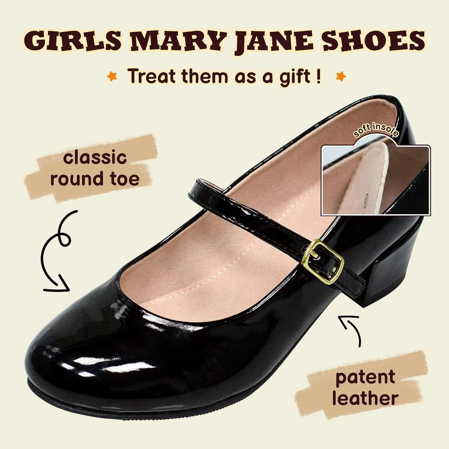 Girls Dress Shoes-Mary Jane Shoes for Girls, Princess Wedding Party Flower Girl School Shoes Low Heel Flats for Little/Big Kids