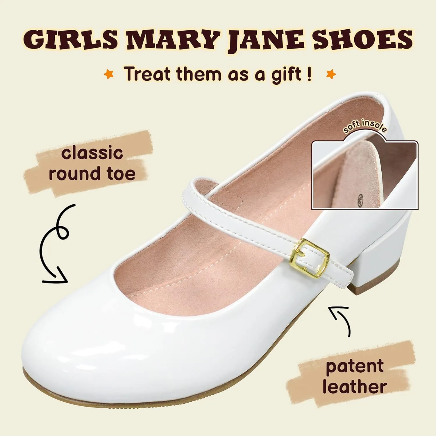 Girls Dress Shoes-Mary Jane Shoes for Girls, Princess Wedding Party Flower Girl School Shoes Low Heel Flats for Little/Big Kids