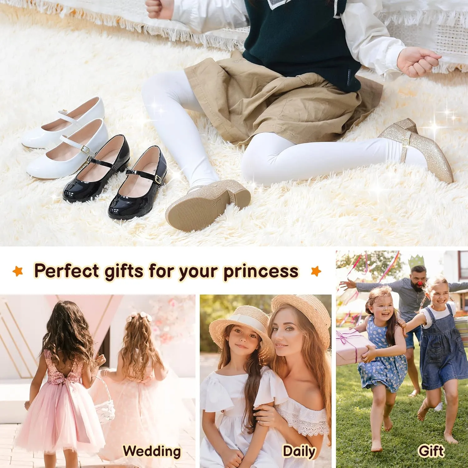 Girls Dress Shoes-Mary Jane Shoes for Girls, Princess Wedding Party Flower Girl School Shoes Low Heel Flats for Little/Big Kids