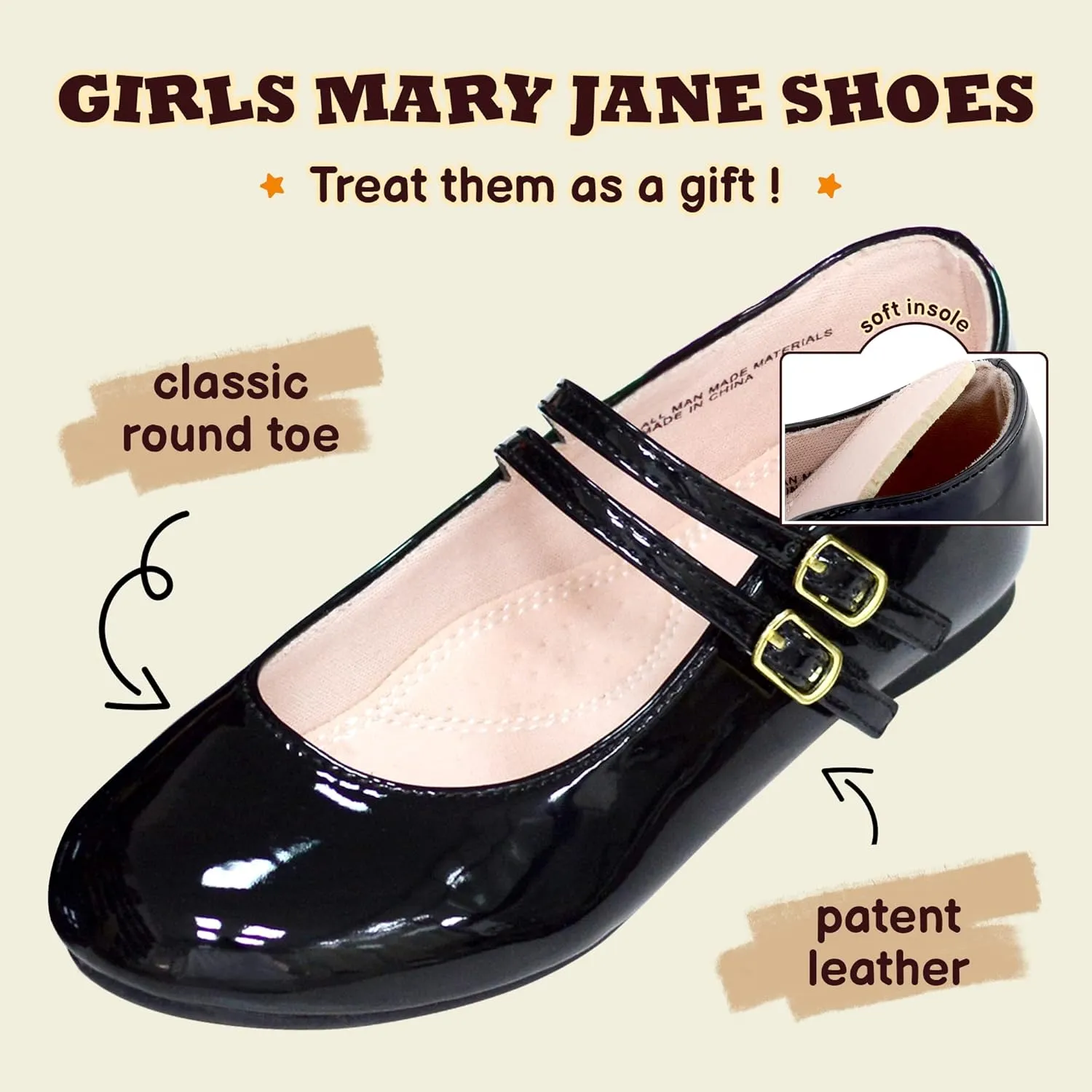 Girls Dress Shoes Mary Jane Shoes for Girls,Princess Ballet Flats Flower Girl Wedding Party School Shoes