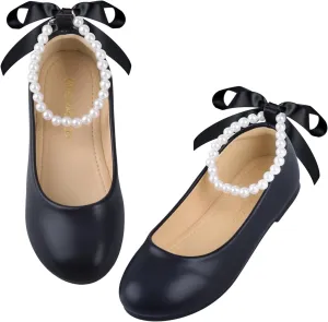 Girls Dress Shoes Princess Ballet Flats Low Heel Mary Jane Glitter Shoes with Elastic Strap for Toddler Little Big Kids