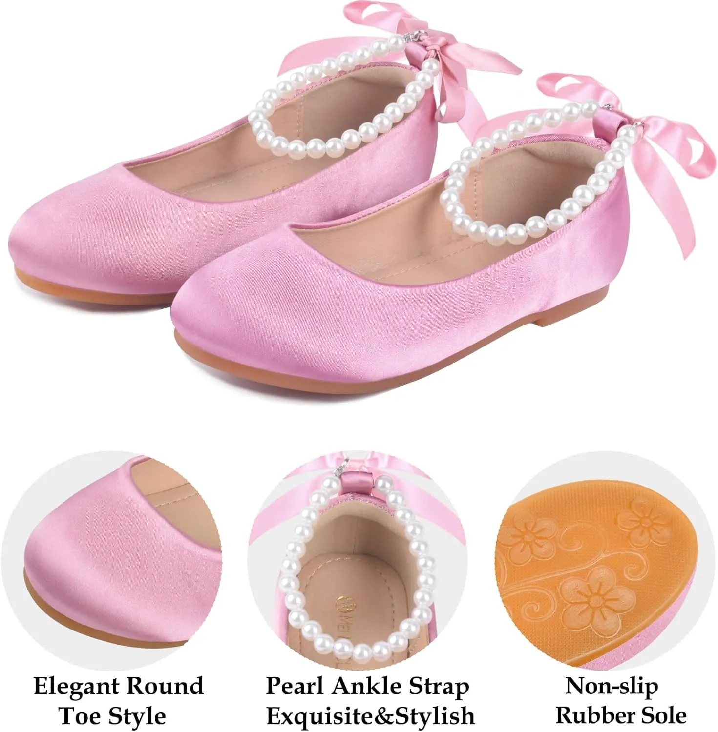 Girls Dress Shoes Princess Ballet Flats Low Heel Mary Jane Glitter Shoes with Elastic Strap for Toddler Little Big Kids