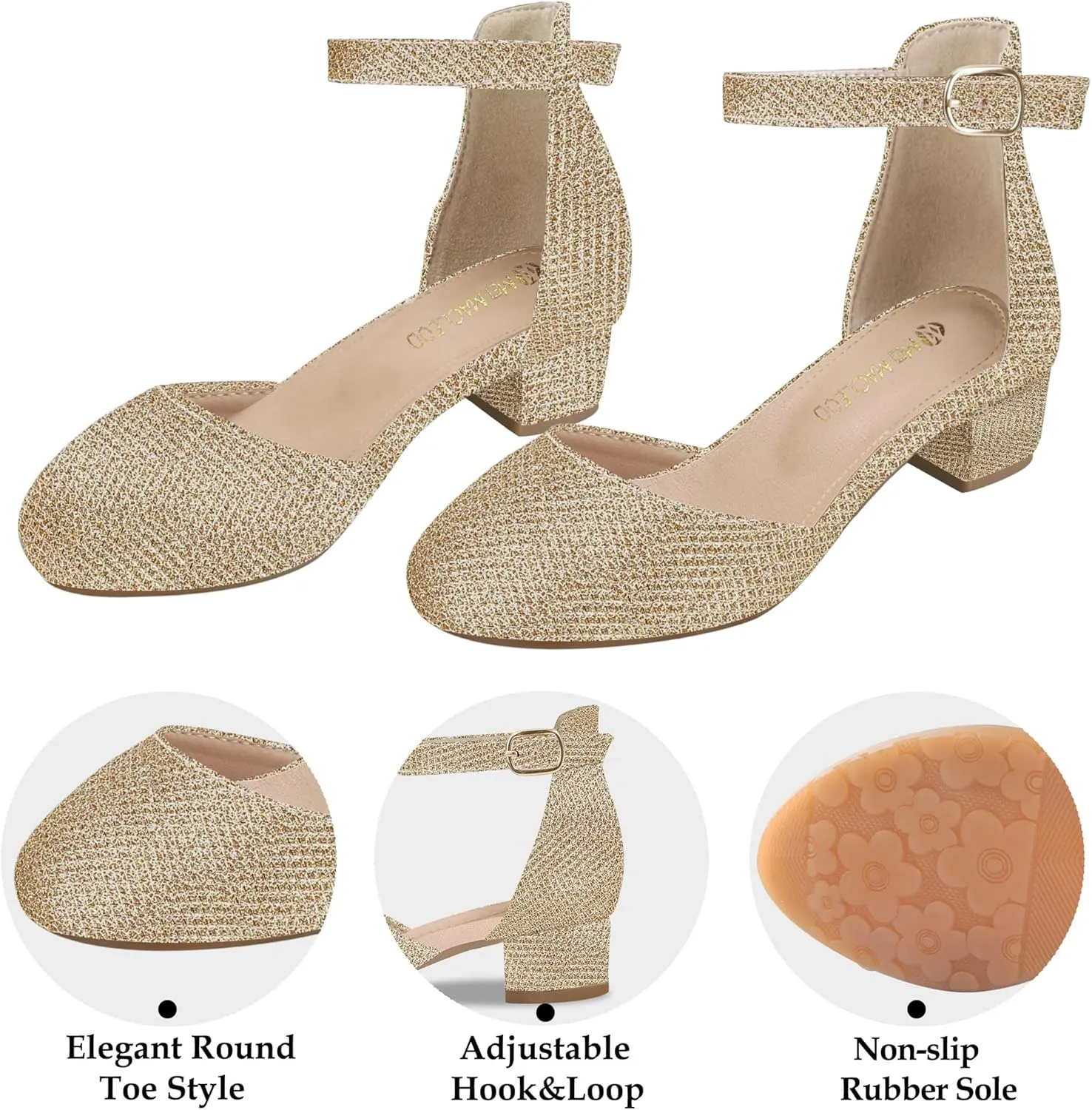 Girls Dress Shoes Princess Ballet Flats Low Heel Mary Jane Glitter Shoes with Elastic Strap for Toddler Little Big Kids
