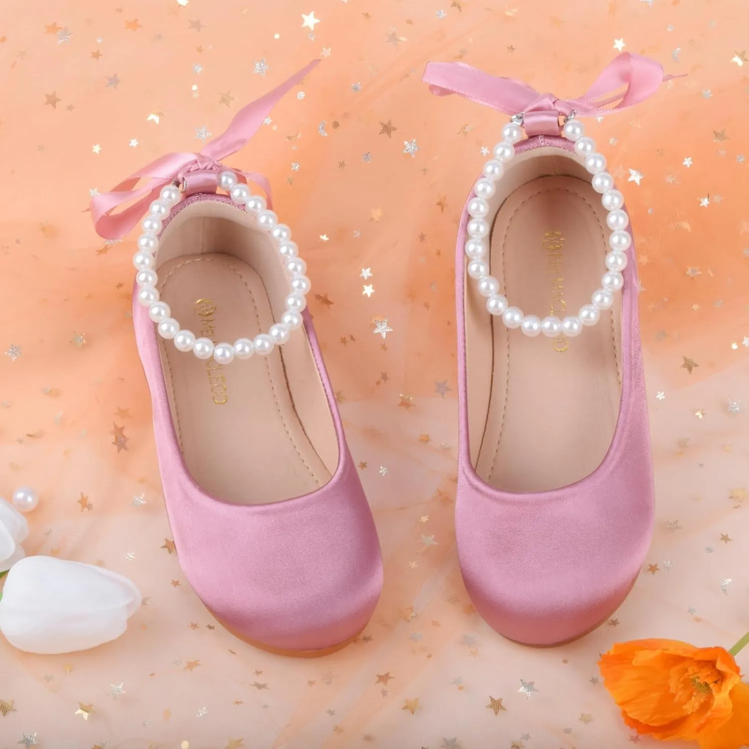 Girls Dress Shoes Princess Ballet Flats Low Heel Mary Jane Glitter Shoes with Elastic Strap for Toddler Little Big Kids