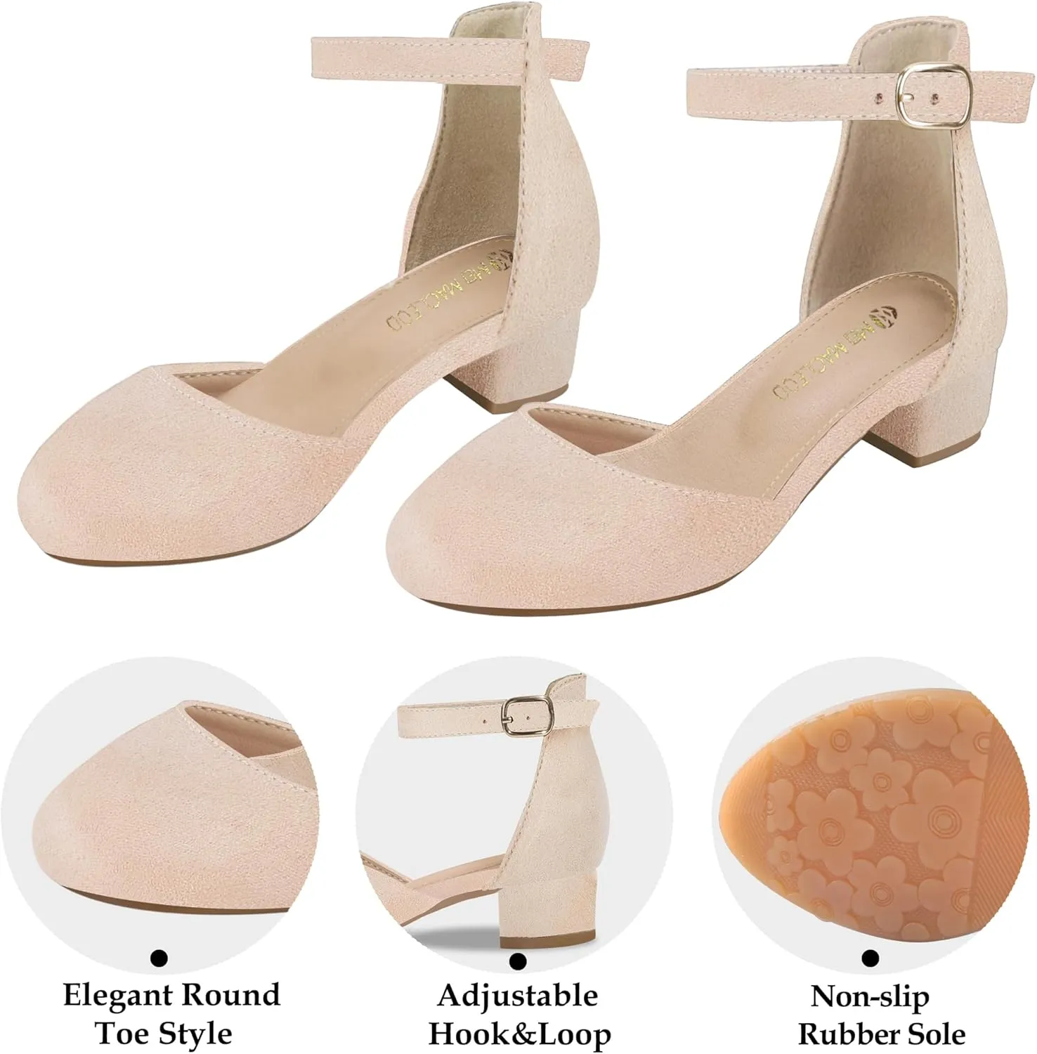 Girls Dress Shoes Princess Ballet Flats Low Heel Mary Jane Glitter Shoes with Elastic Strap for Toddler Little Big Kids