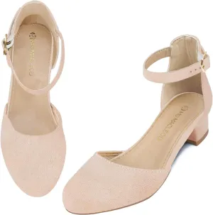 Girls Dress Shoes Princess Ballet Flats Low Heel Mary Jane Glitter Shoes with Elastic Strap for Toddler Little Big Kids