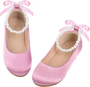 Girls Dress Shoes Princess Ballet Flats Low Heel Mary Jane Glitter Shoes with Elastic Strap for Toddler Little Big Kids