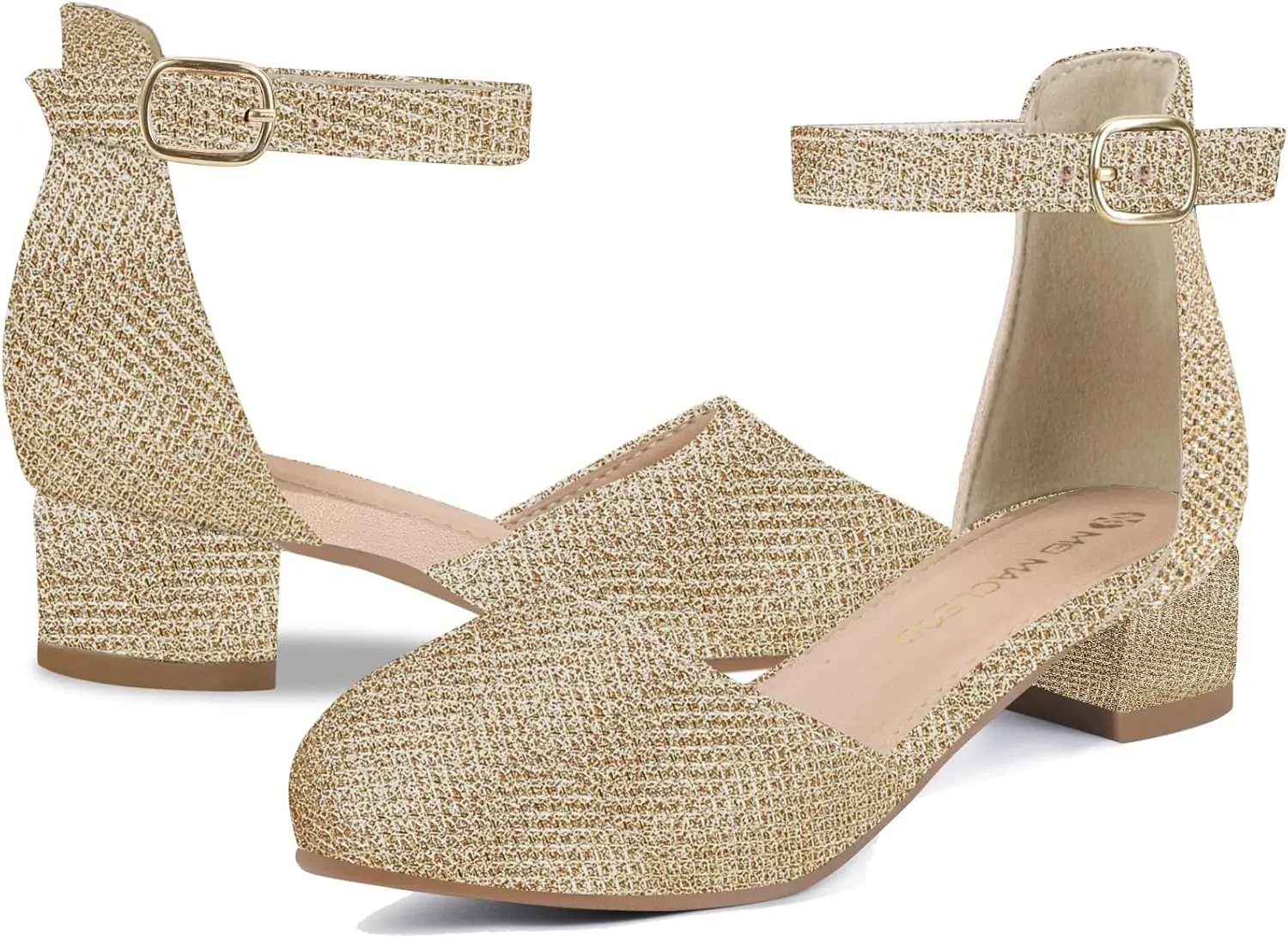 Girls Dress Shoes Princess Ballet Flats Low Heel Mary Jane Glitter Shoes with Elastic Strap for Toddler Little Big Kids