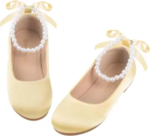 Girls Dress Shoes Princess Ballet Flats Low Heel Mary Jane Glitter Shoes with Elastic Strap for Toddler Little Big Kids