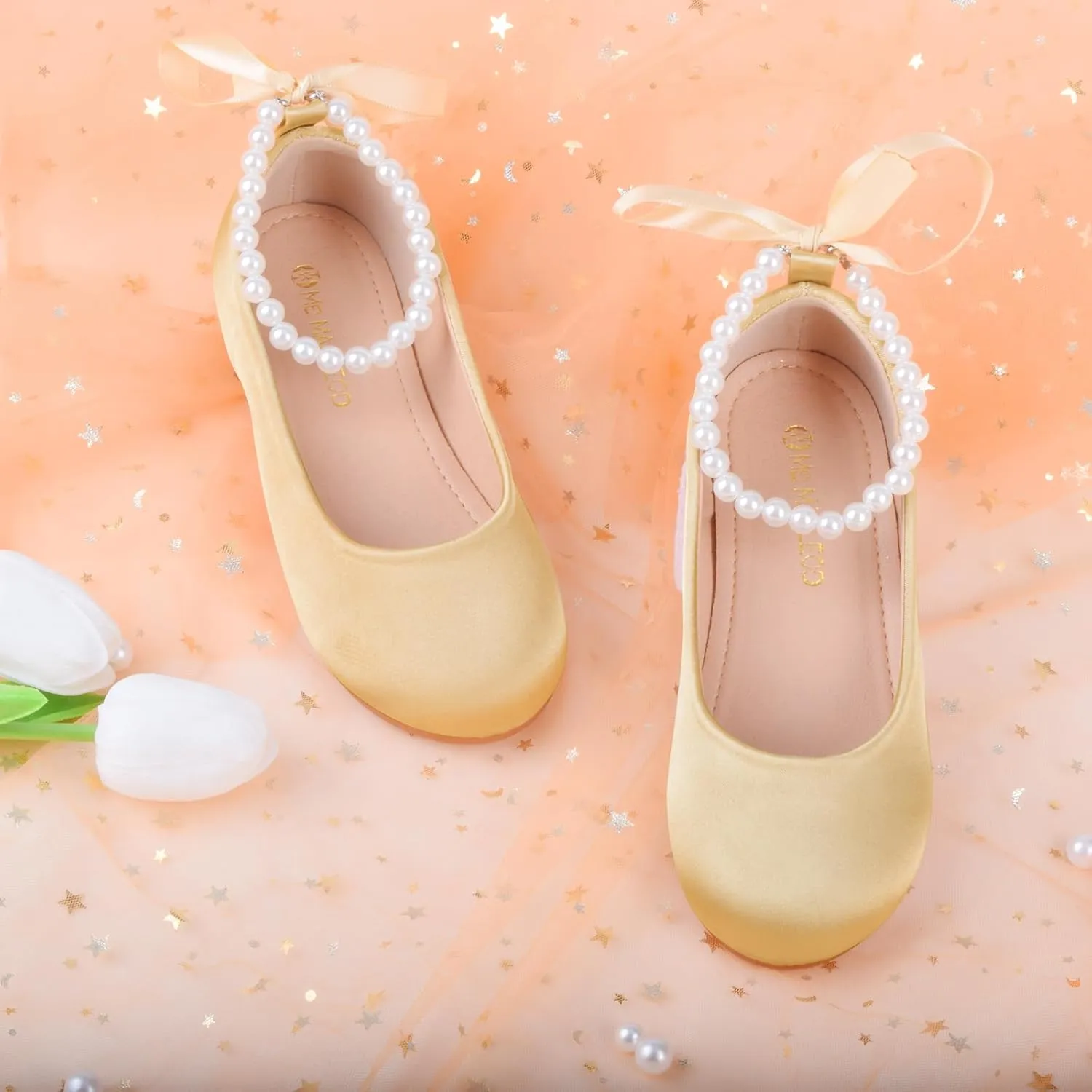 Girls Dress Shoes Princess Ballet Flats Low Heel Mary Jane Glitter Shoes with Elastic Strap for Toddler Little Big Kids