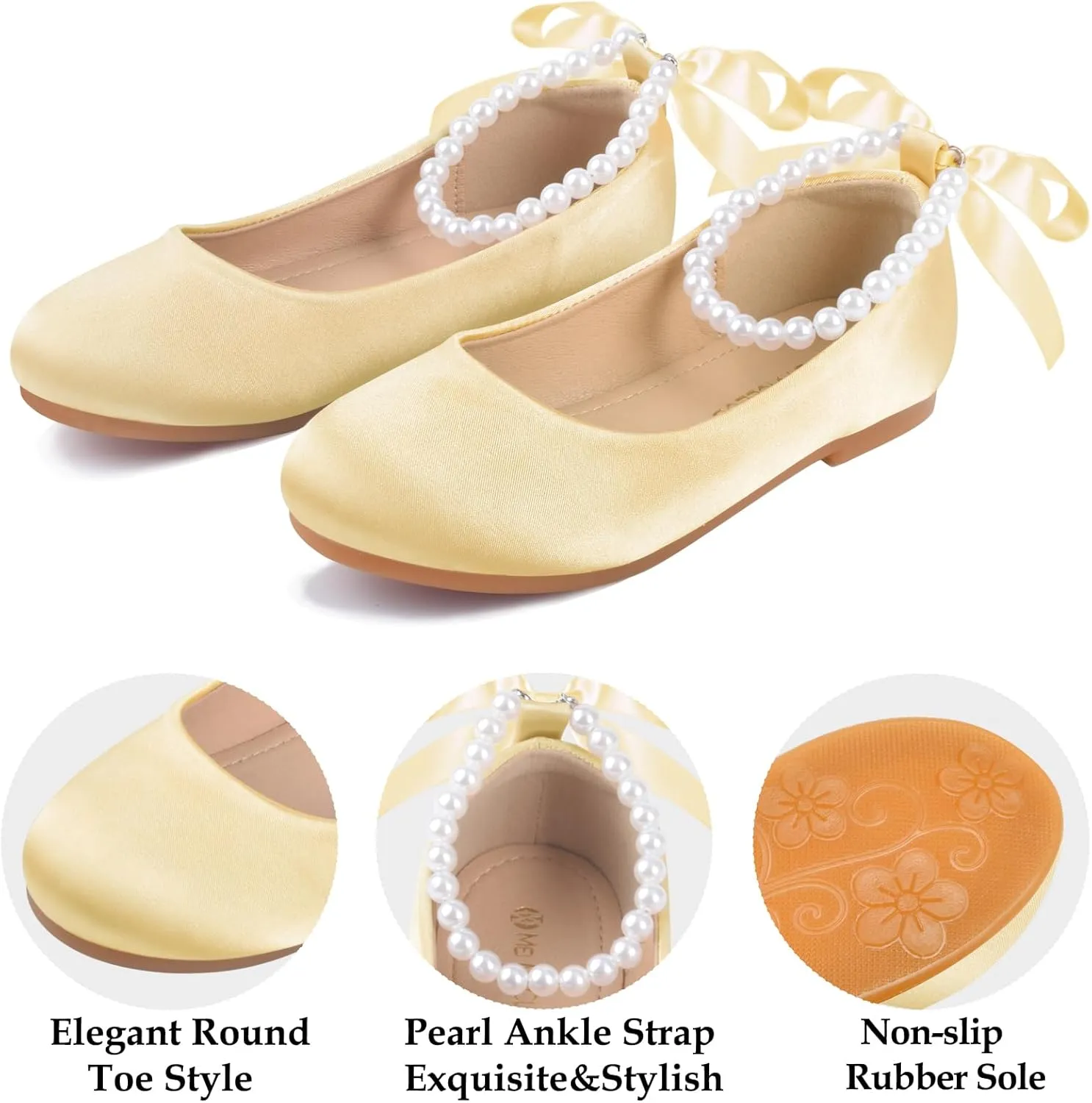 Girls Dress Shoes Princess Ballet Flats Low Heel Mary Jane Glitter Shoes with Elastic Strap for Toddler Little Big Kids