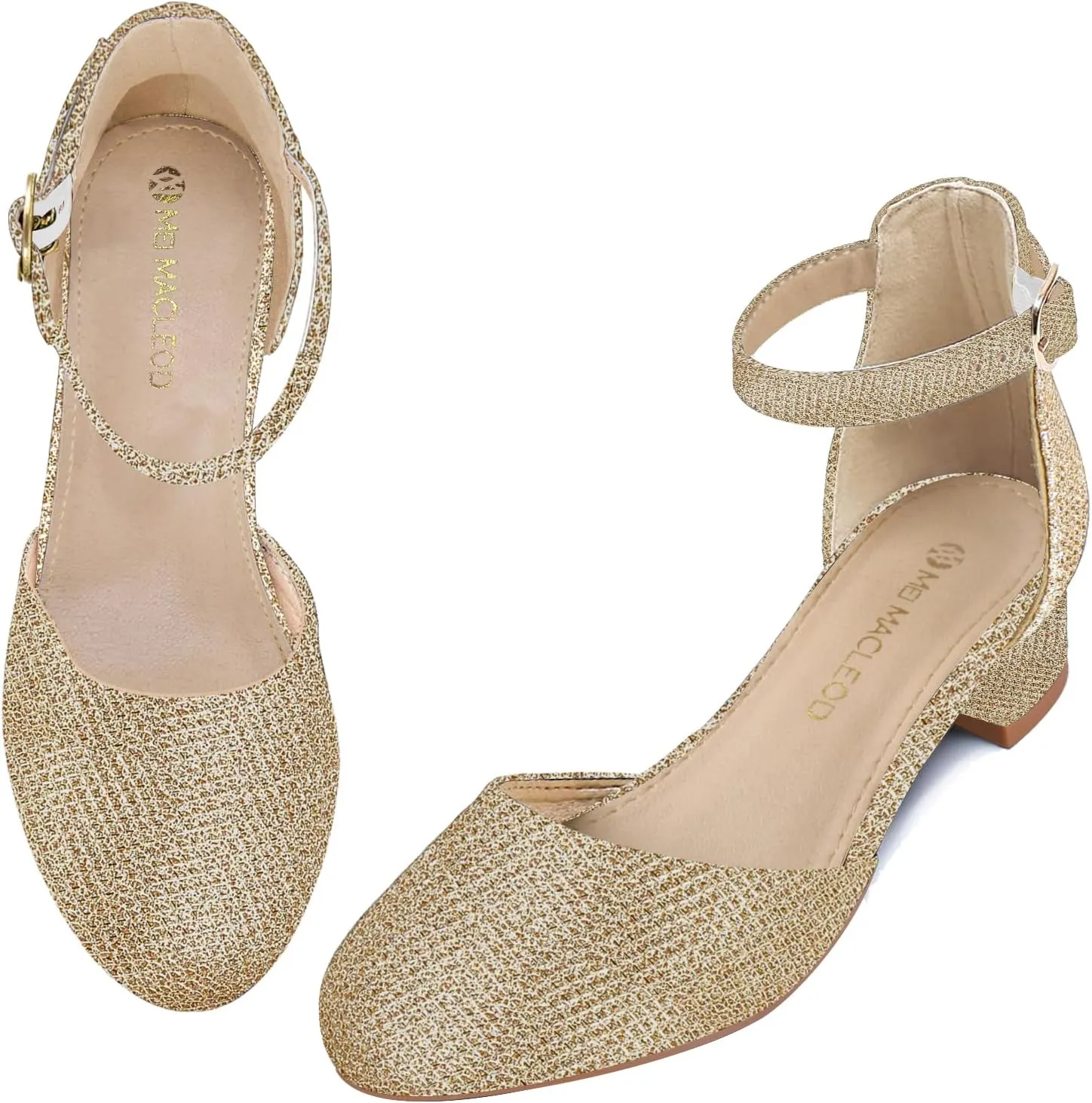 Girls Dress Shoes Princess Ballet Flats Low Heel Mary Jane Glitter Shoes with Elastic Strap for Toddler Little Big Kids