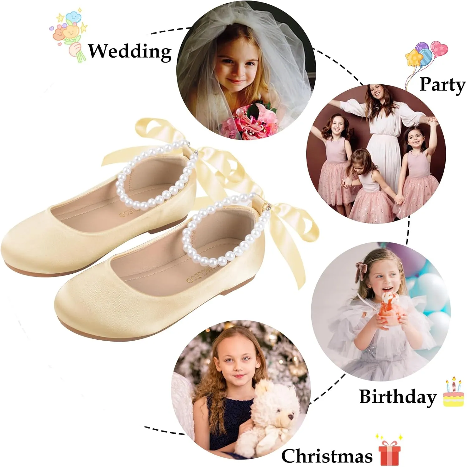 Girls Dress Shoes Princess Ballet Flats Low Heel Mary Jane Glitter Shoes with Elastic Strap for Toddler Little Big Kids