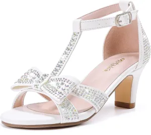 Girls Heel Sandals Dress Pump Open Toe T Strap Rhinestone Sandals Wedding Party Prom Shoes Little Big Kids