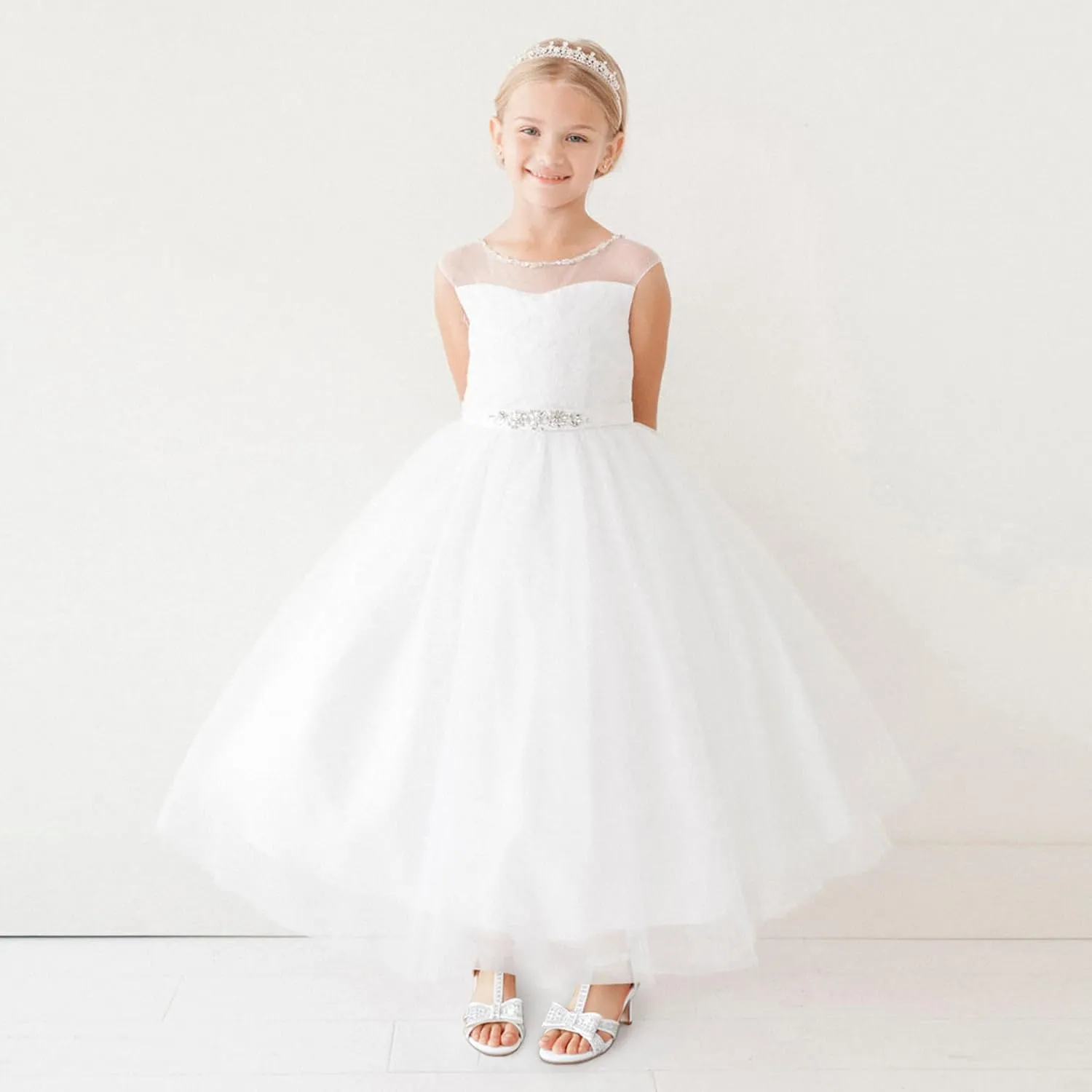 Girls Heel Sandals Dress Pump Open Toe T Strap Rhinestone Sandals Wedding Party Prom Shoes Little Big Kids