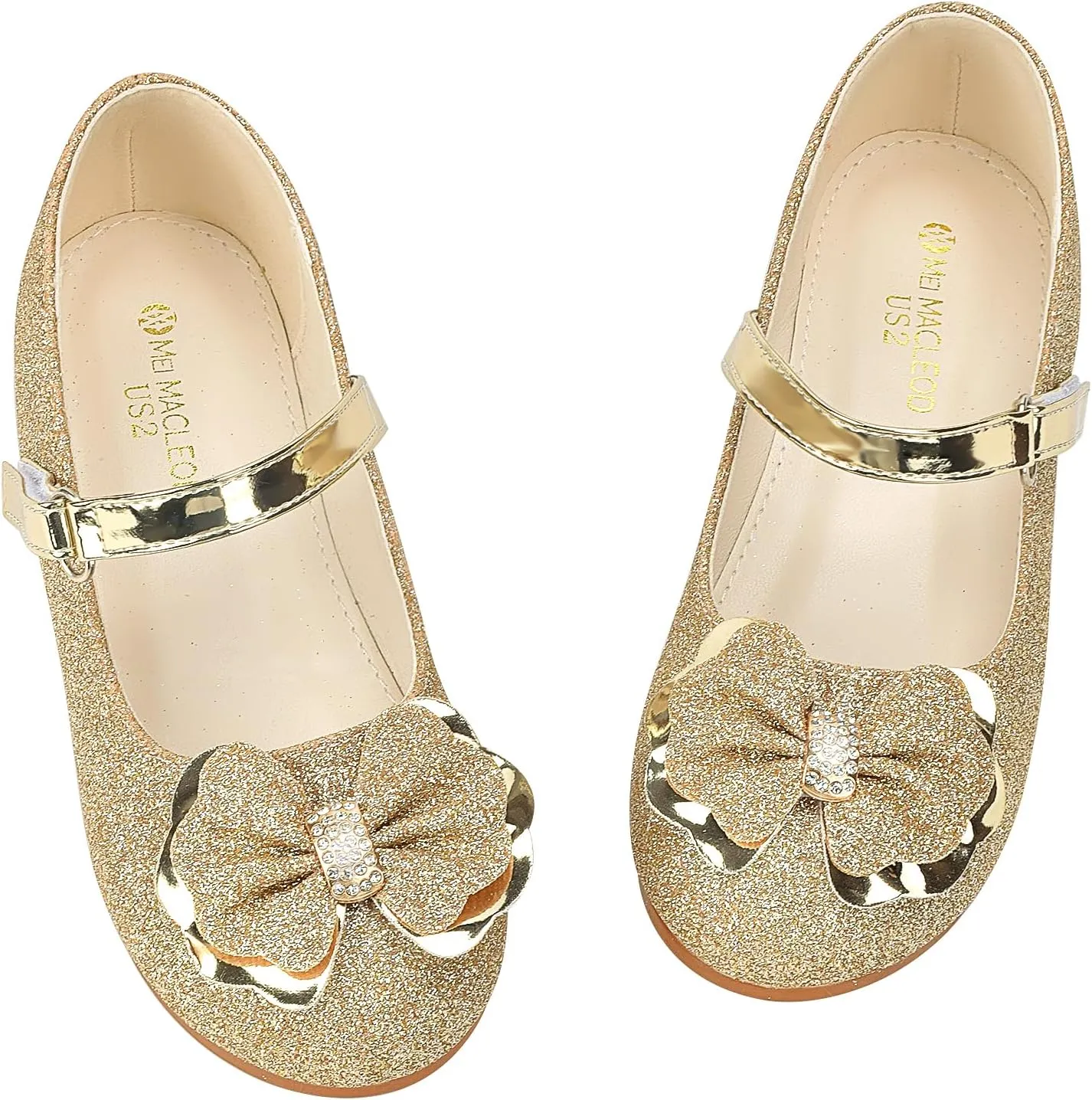 Girls Mary Jane Dress Shoes Rhinestone Dress Shoes Slip On Girl Ballet Flats for Wedding Party, Christmas（Little Kid/Big Kid）