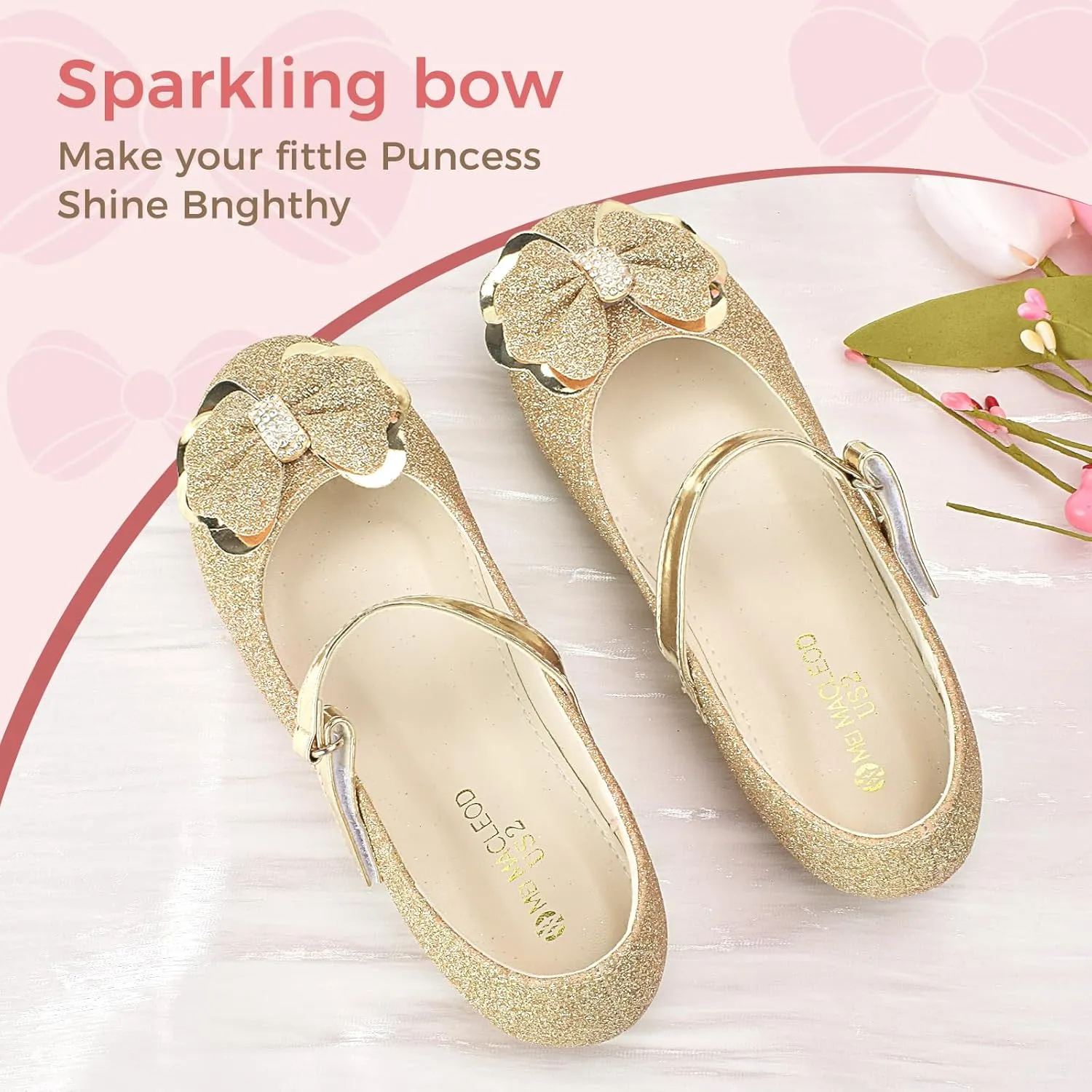 Girls Mary Jane Dress Shoes Rhinestone Dress Shoes Slip On Girl Ballet Flats for Wedding Party, Christmas（Little Kid/Big Kid）