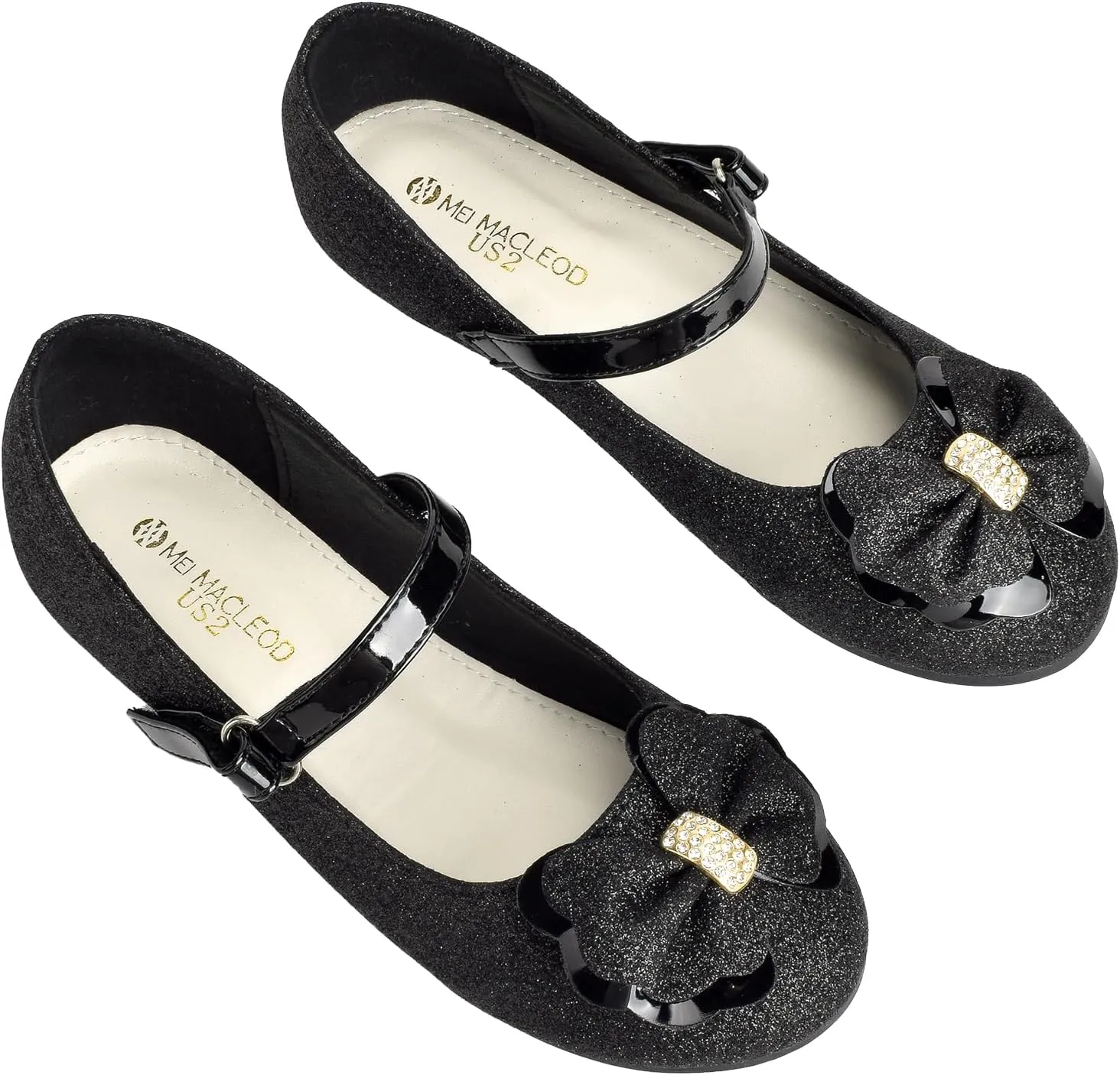 Girls Mary Jane Dress Shoes Rhinestone Dress Shoes Slip On Girl Ballet Flats for Wedding Party, Christmas（Little Kid/Big Kid）
