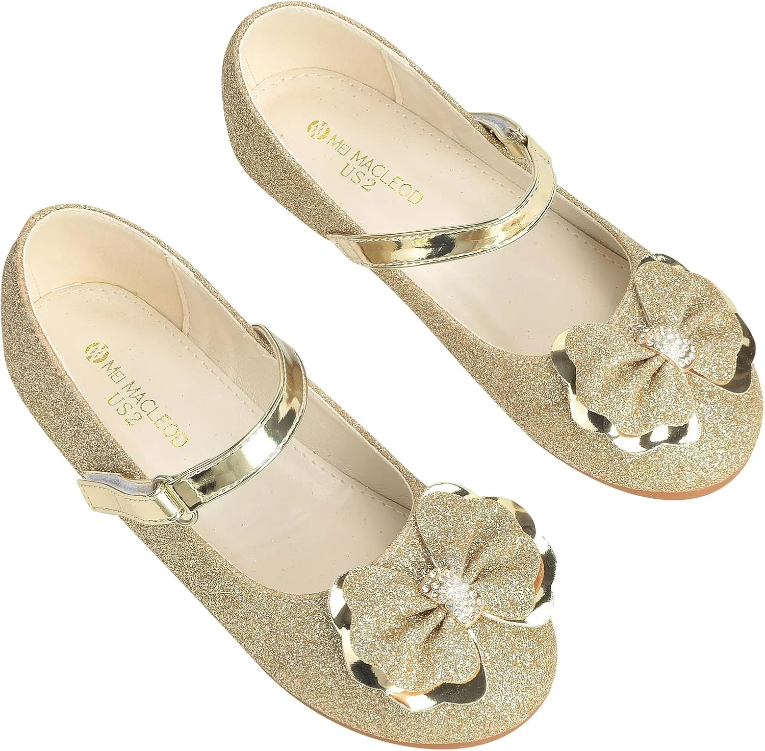 Girls Mary Jane Dress Shoes Rhinestone Dress Shoes Slip On Girl Ballet Flats for Wedding Party, Christmas（Little Kid/Big Kid）