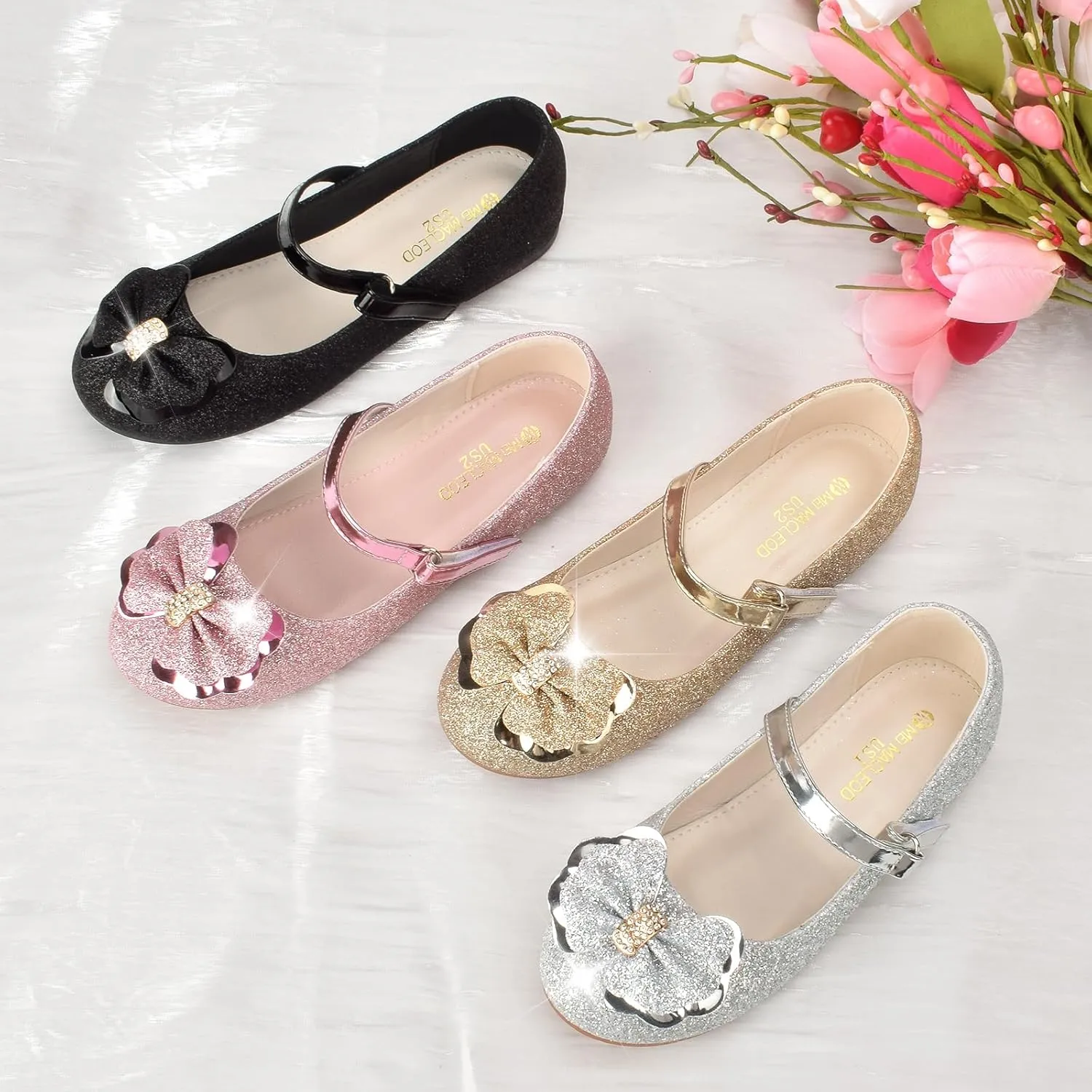 Girls Mary Jane Dress Shoes Rhinestone Dress Shoes Slip On Girl Ballet Flats for Wedding Party, Christmas（Little Kid/Big Kid）