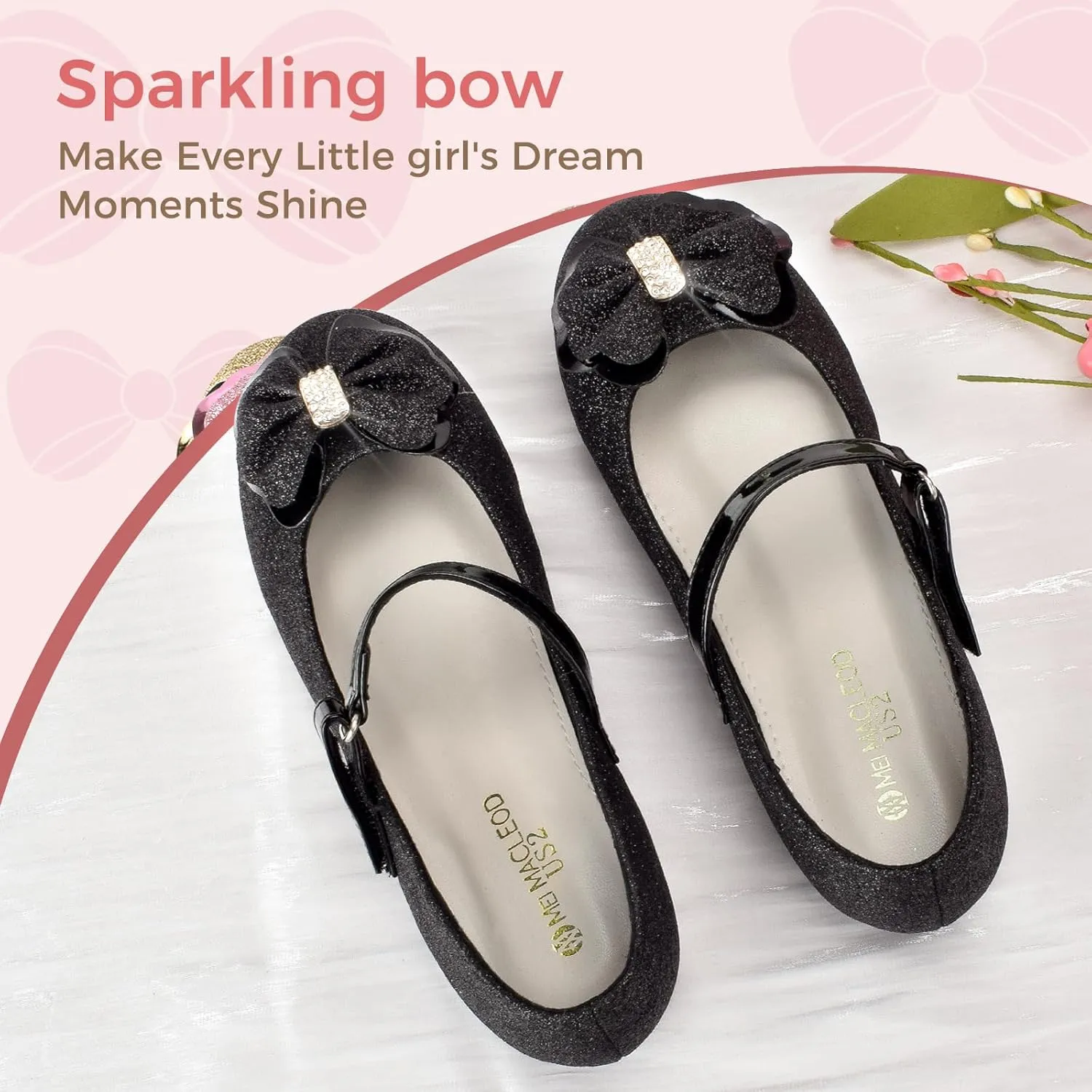 Girls Mary Jane Dress Shoes Rhinestone Dress Shoes Slip On Girl Ballet Flats for Wedding Party, Christmas（Little Kid/Big Kid）