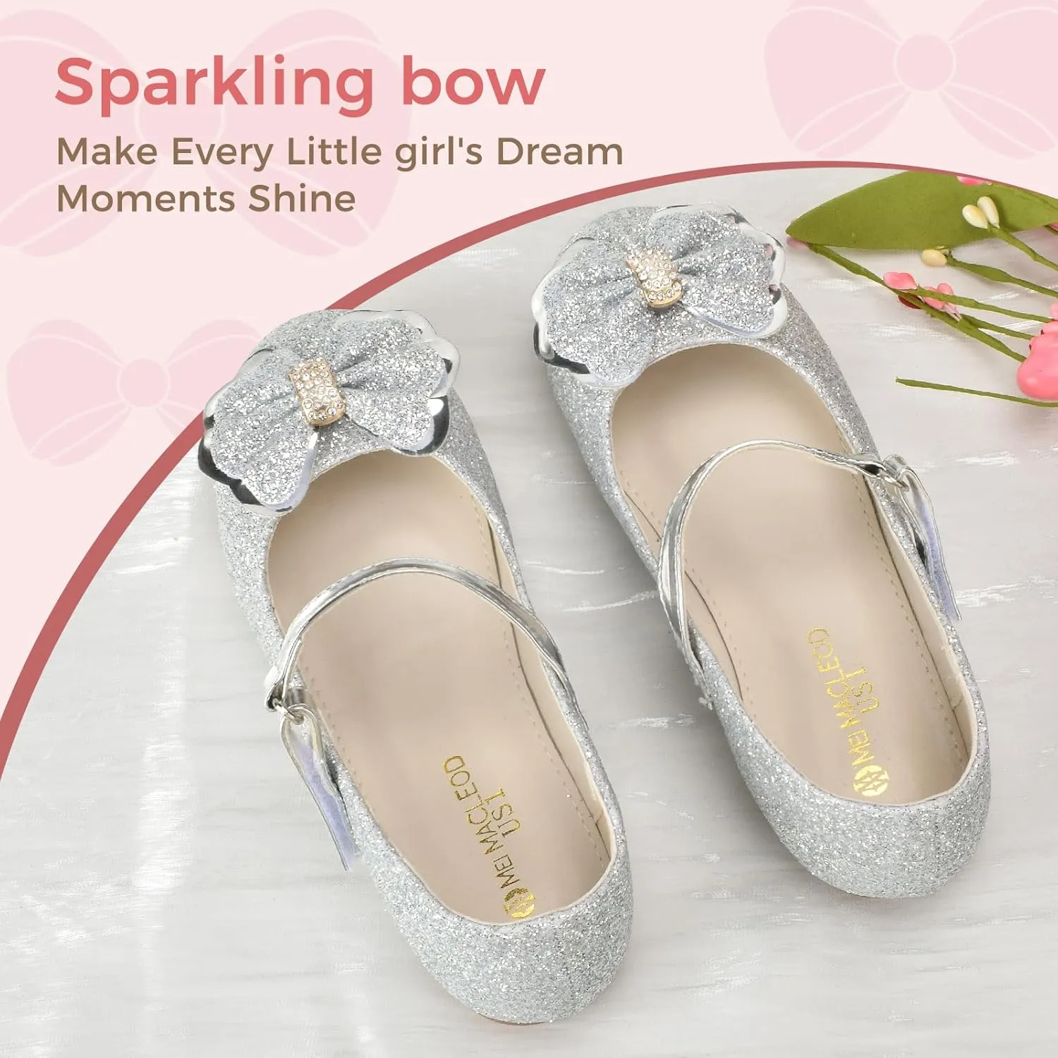 Girls Mary Jane Dress Shoes Rhinestone Dress Shoes Slip On Girl Ballet Flats for Wedding Party, Christmas（Little Kid/Big Kid）
