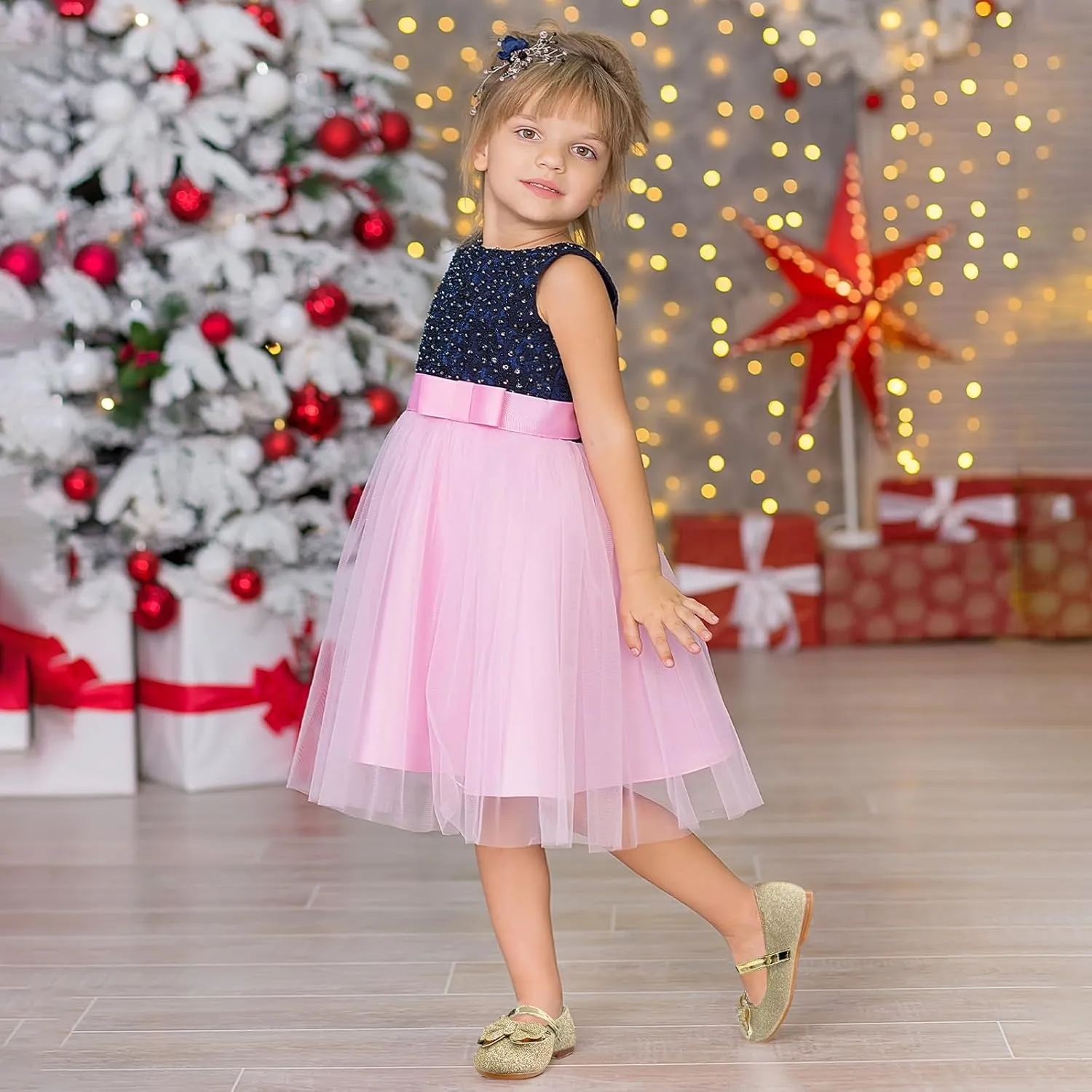 Girls Mary Jane Dress Shoes Rhinestone Dress Shoes Slip On Girl Ballet Flats for Wedding Party, Christmas（Little Kid/Big Kid）