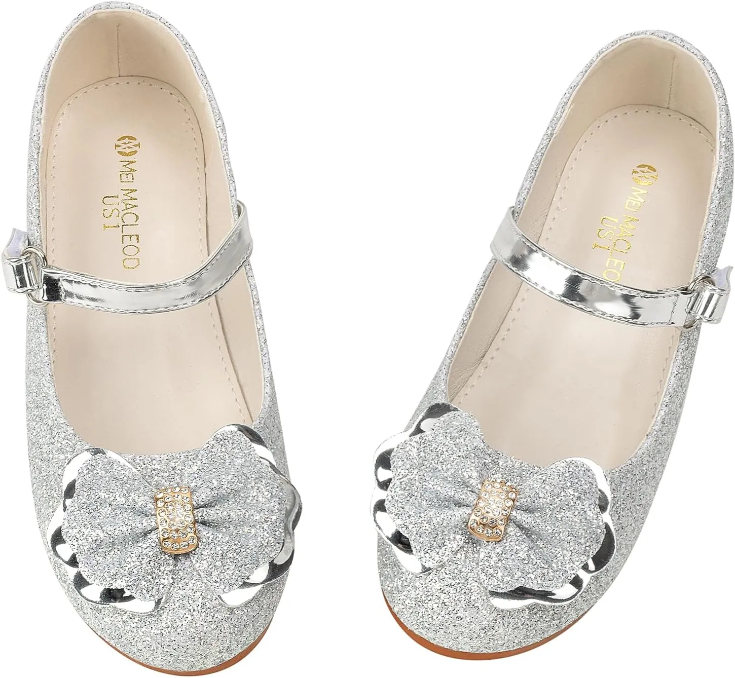 Girls Mary Jane Dress Shoes Rhinestone Dress Shoes Slip On Girl Ballet Flats for Wedding Party, Christmas（Little Kid/Big Kid）