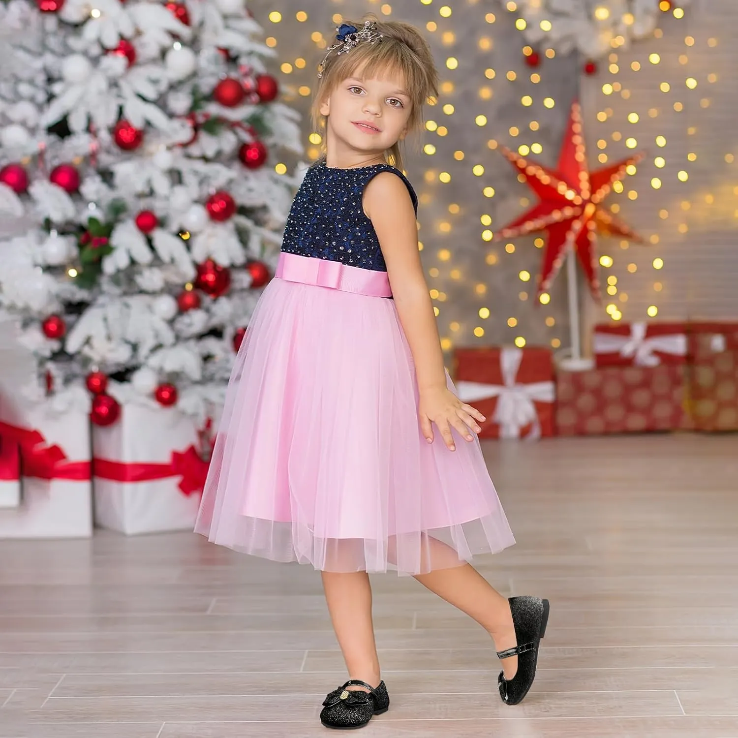 Girls Mary Jane Dress Shoes Rhinestone Dress Shoes Slip On Girl Ballet Flats for Wedding Party, Christmas（Little Kid/Big Kid）