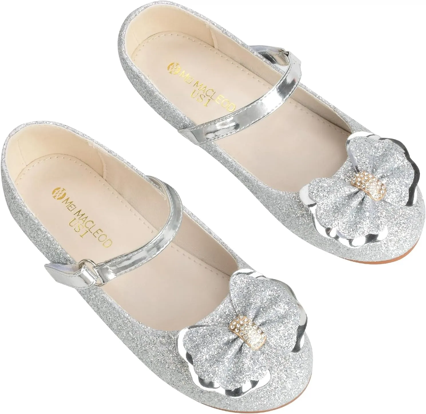 Girls Mary Jane Dress Shoes Rhinestone Dress Shoes Slip On Girl Ballet Flats for Wedding Party, Christmas（Little Kid/Big Kid）