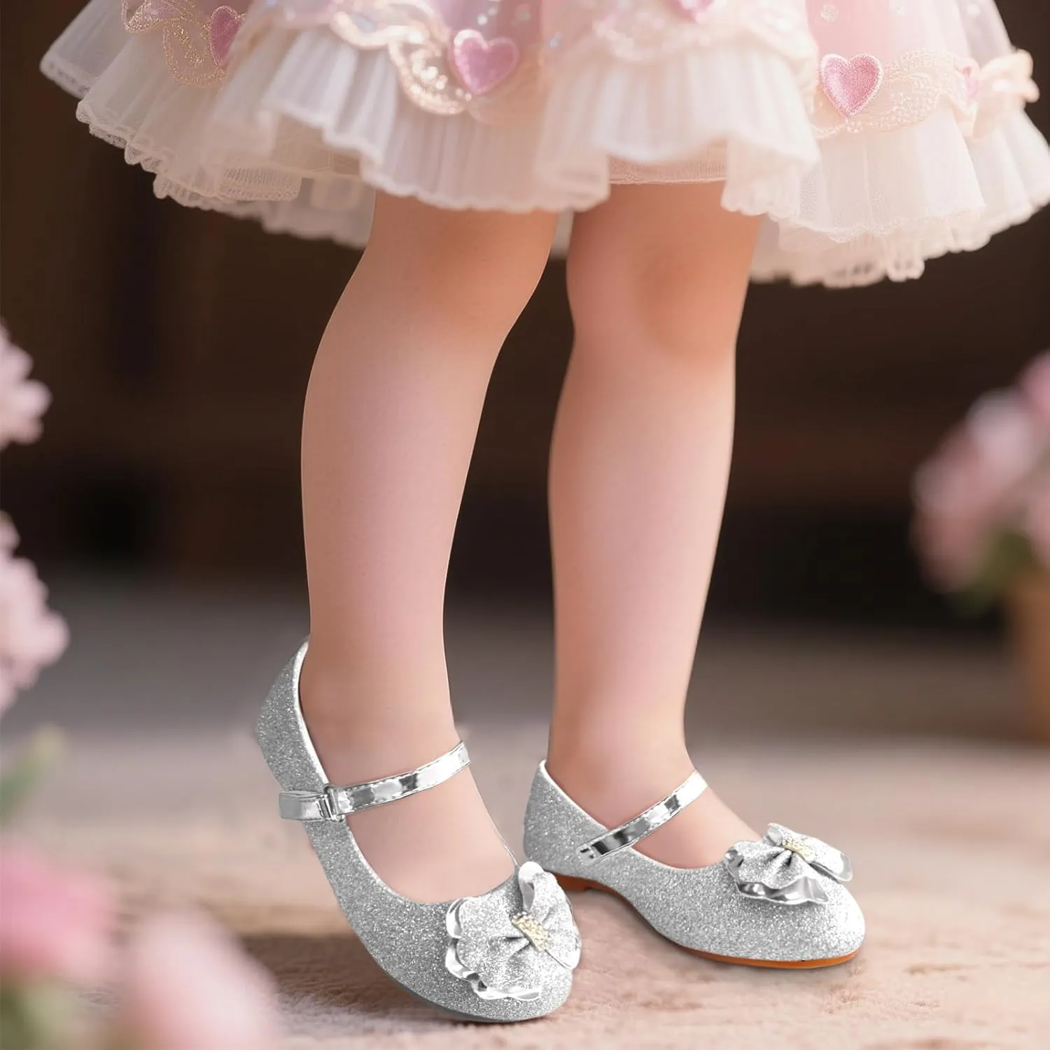 Girls Mary Jane Dress Shoes Rhinestone Dress Shoes Slip On Girl Ballet Flats for Wedding Party, Christmas（Little Kid/Big Kid）