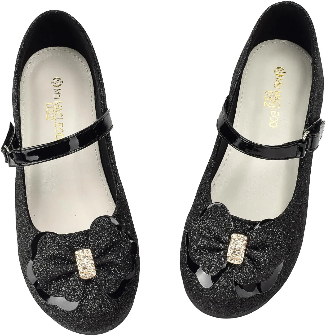 Girls Mary Jane Dress Shoes Rhinestone Dress Shoes Slip On Girl Ballet Flats for Wedding Party, Christmas（Little Kid/Big Kid）