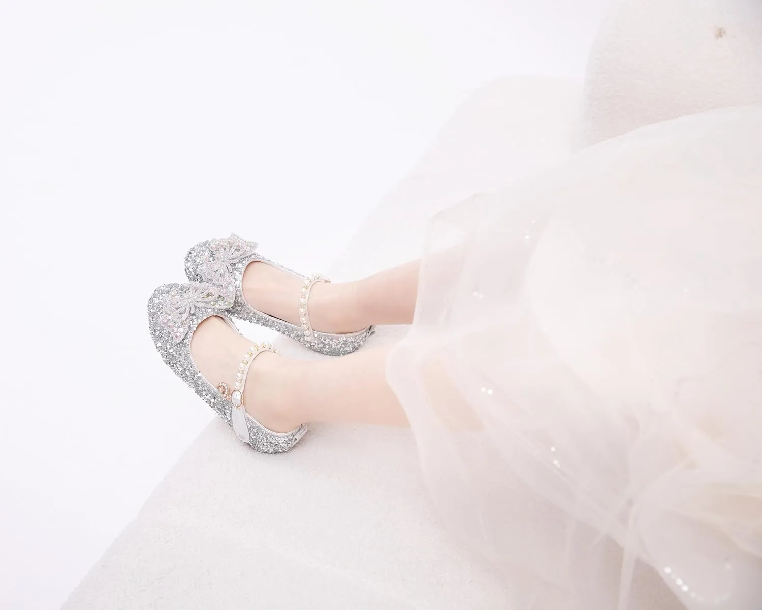 Girls Sparkle Princess Dress Shoes Bow Wedding Party Flower Bridesmaids Mary Jane Ballet Flats for Kid Toddler