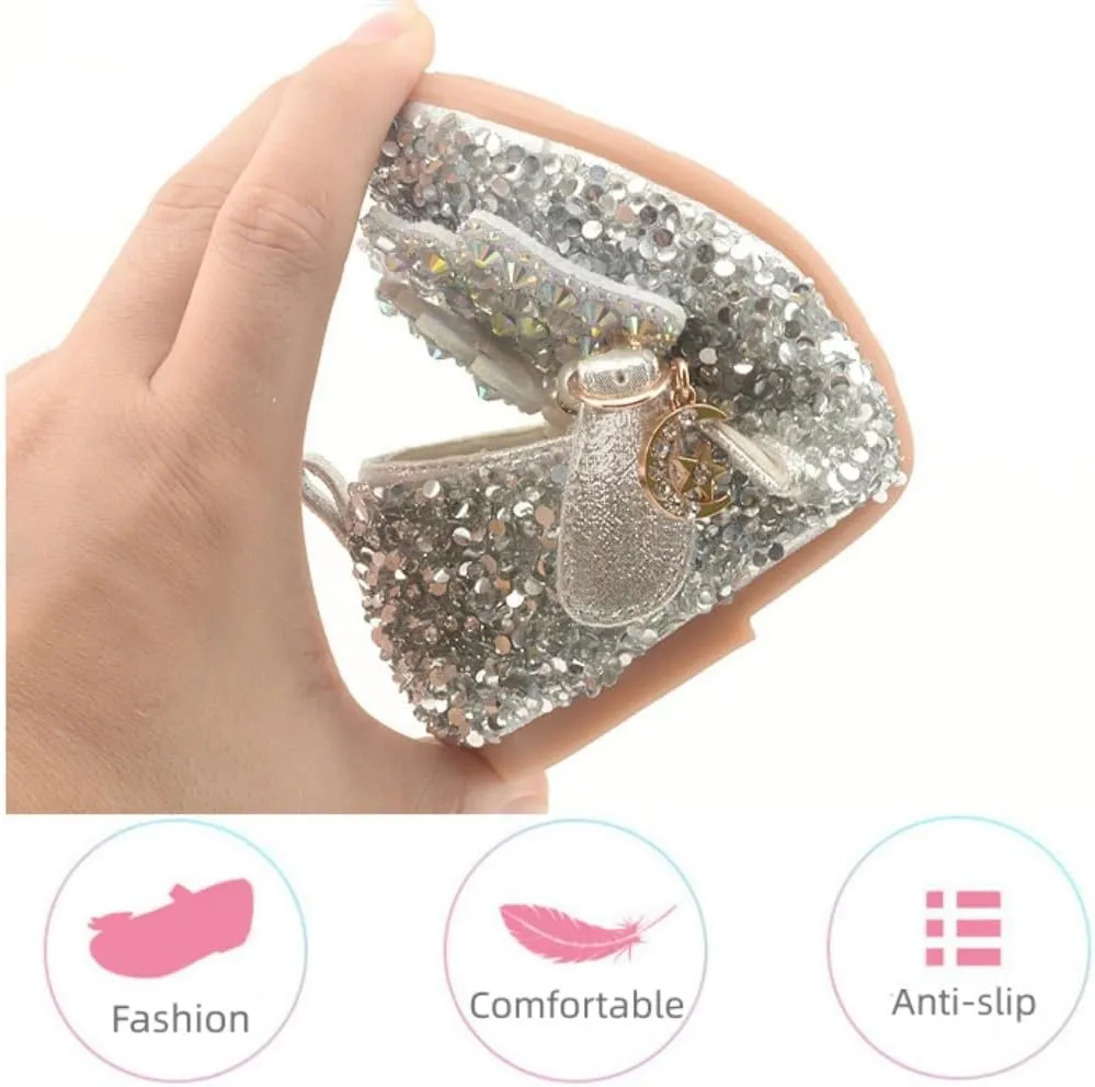 Girls Sparkle Princess Dress Shoes Bow Wedding Party Flower Bridesmaids Mary Jane Ballet Flats for Kid Toddler