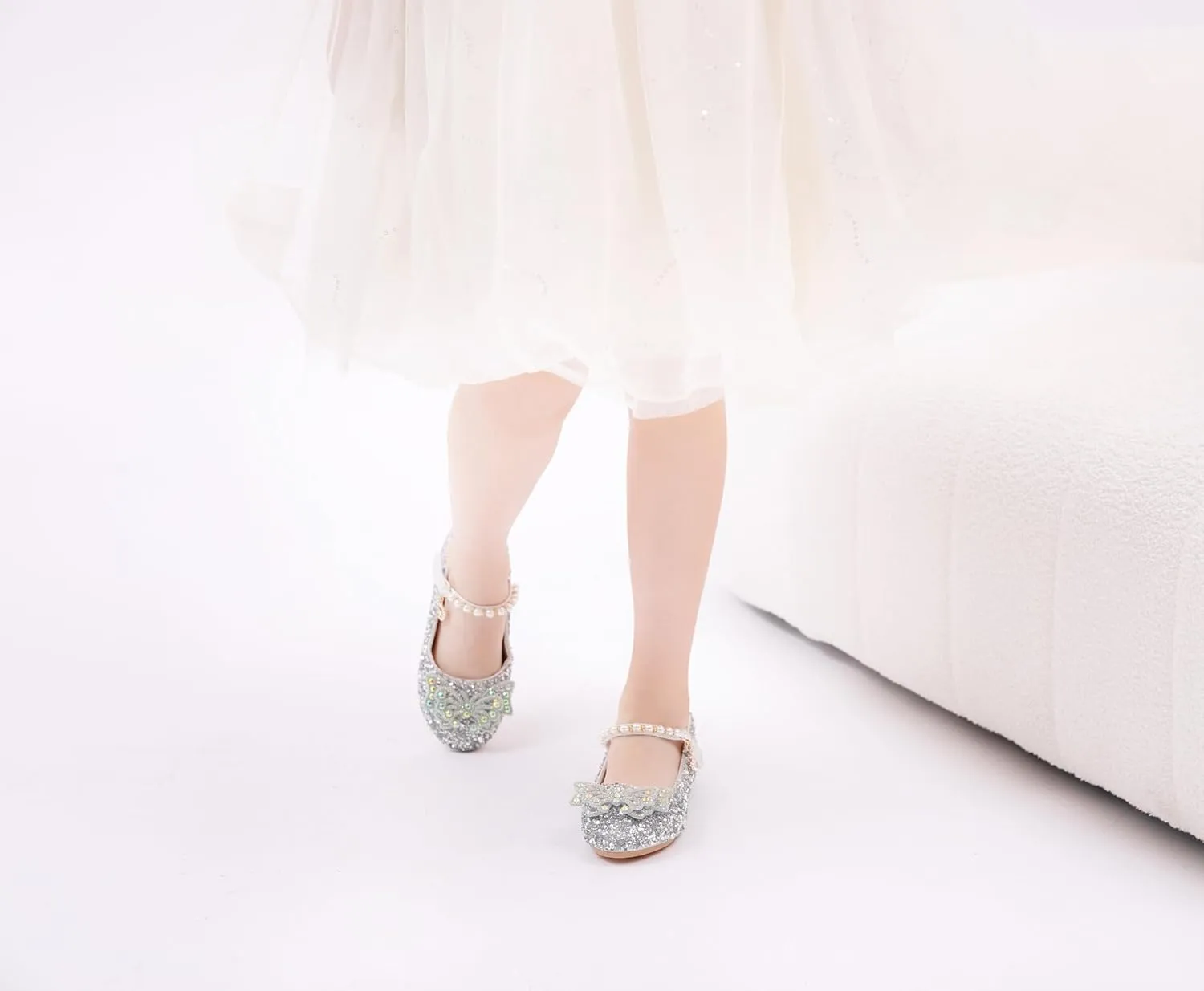 Girls Sparkle Princess Dress Shoes Bow Wedding Party Flower Bridesmaids Mary Jane Ballet Flats for Kid Toddler
