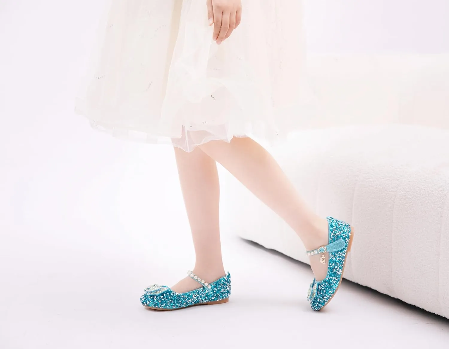 Girls Sparkle Princess Dress Shoes Bow Wedding Party Flower Bridesmaids Mary Jane Ballet Flats for Kid Toddler